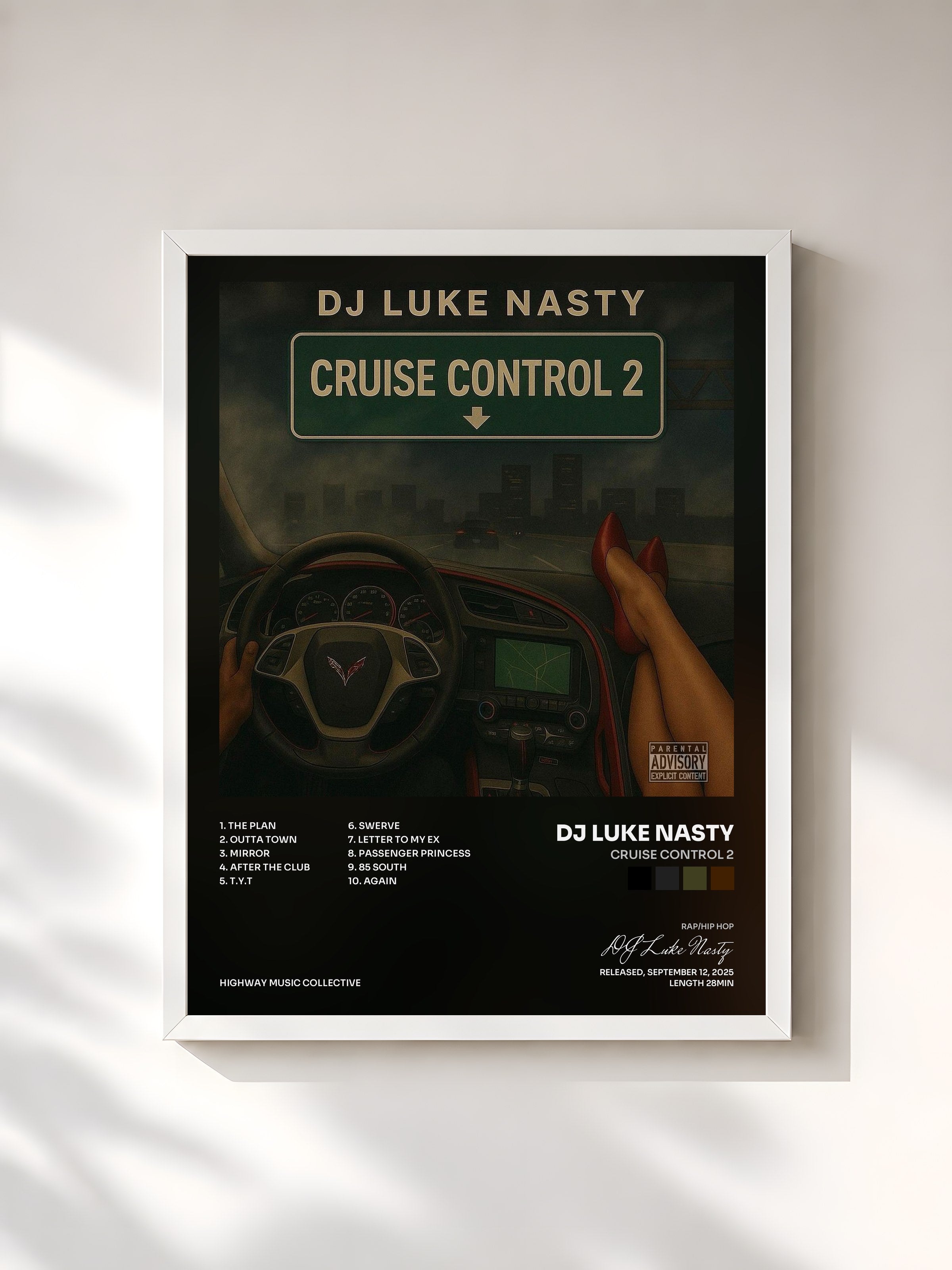 #blanc Tableau de l'album Cruise Control 2 de DJ Luke Nasty, cadre blanc, imprimé et encadré en France