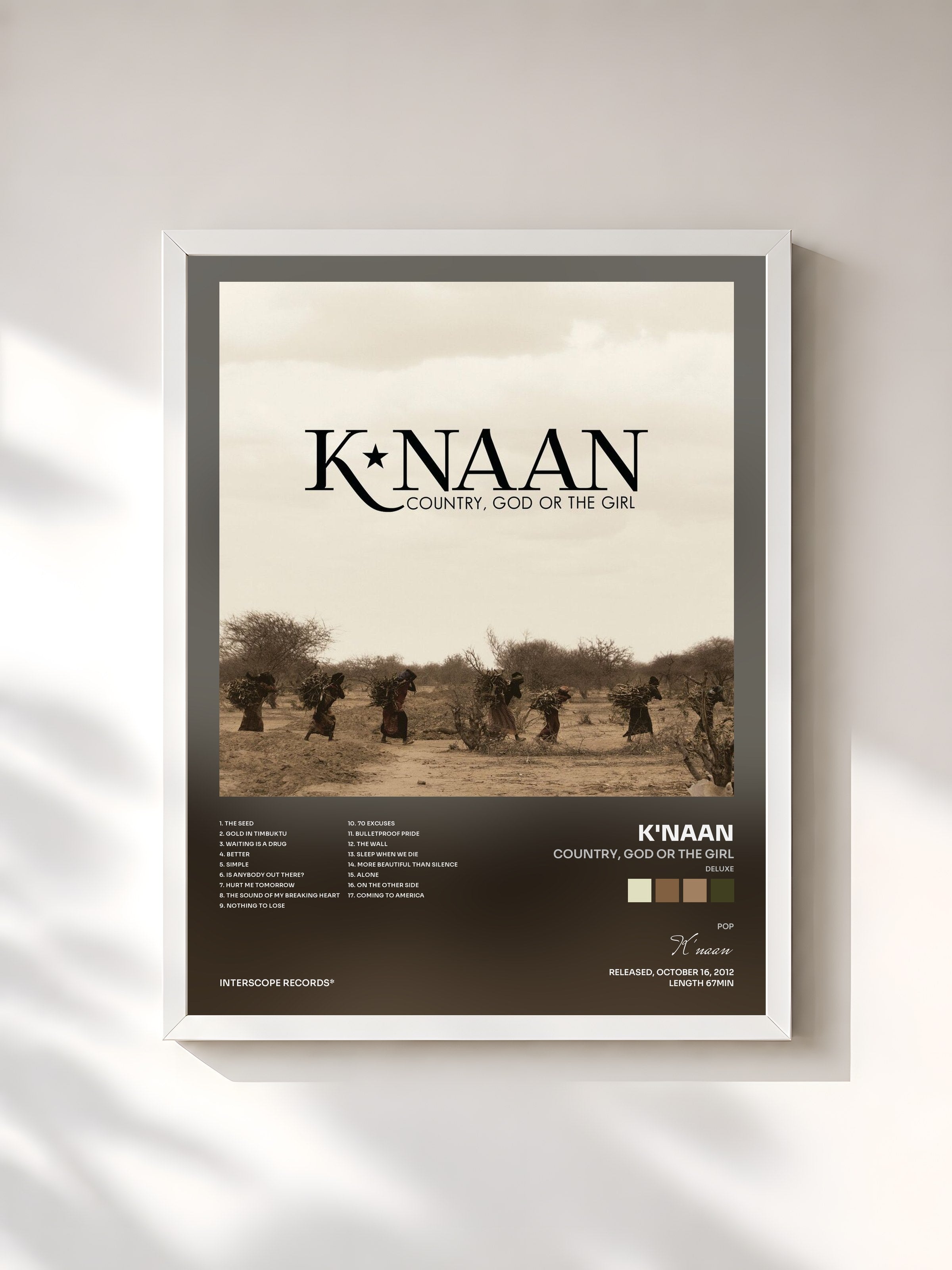 #blanc Tableau de l'album Country, God Or The Girl (Deluxe) de K'naan, cadre blanc, imprimé et encadré en France