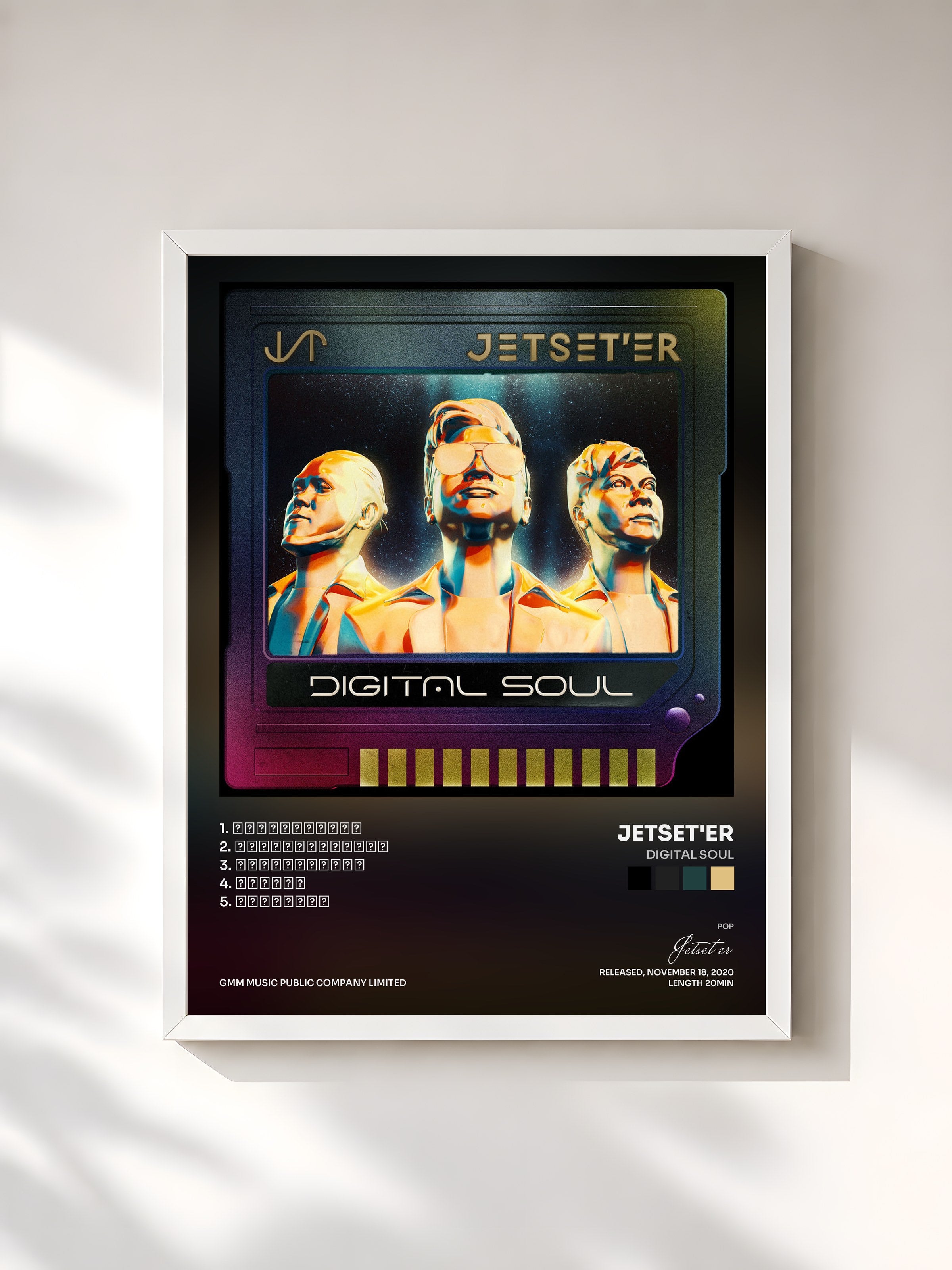 #blanc Tableau de l'album DIGITAL SOUL de Jetset'er, cadre blanc, imprimé et encadré en France