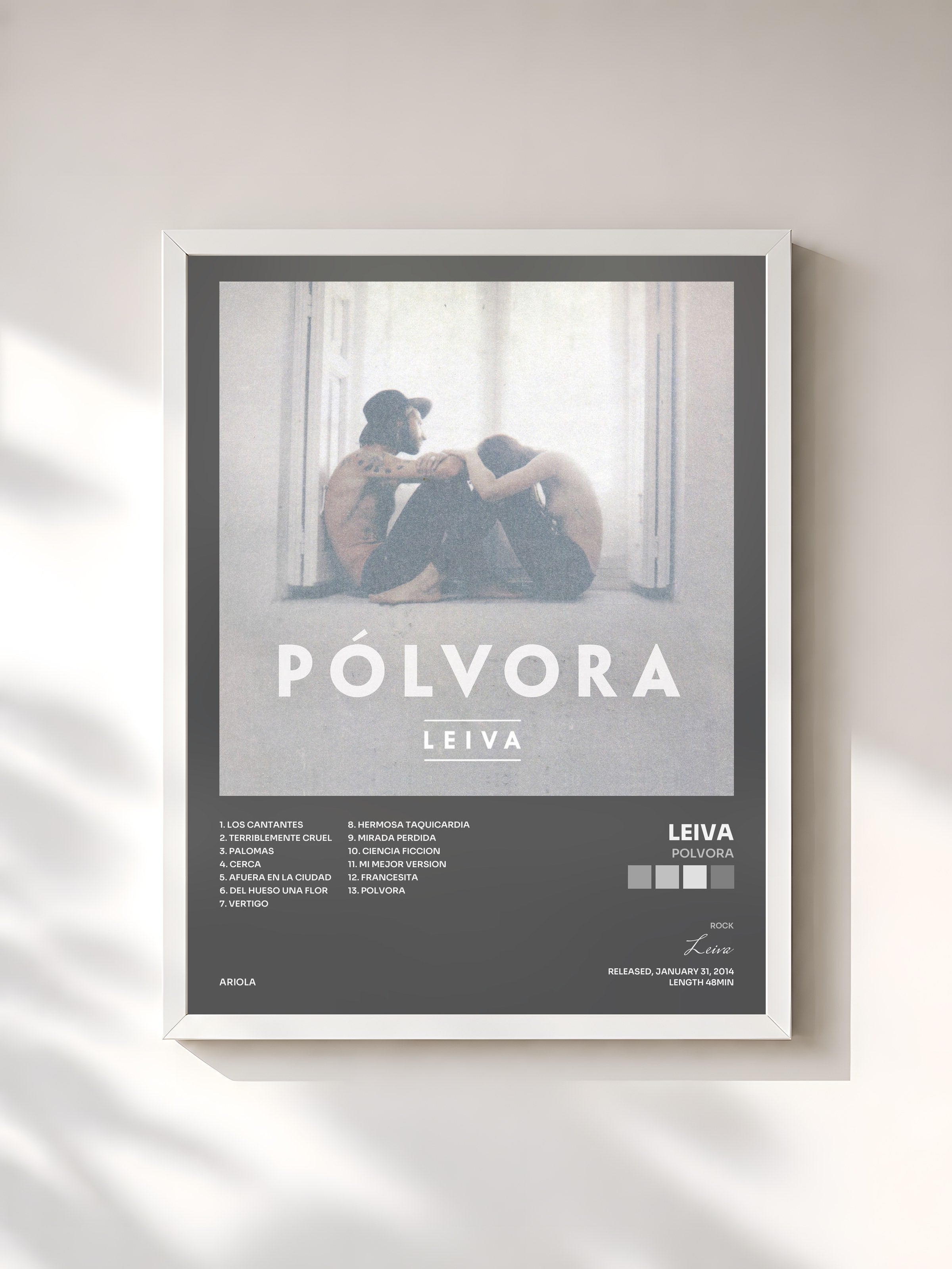 #blanc Tableau de l'album Polvora de Leiva, cadre blanc, imprimé et encadré en France