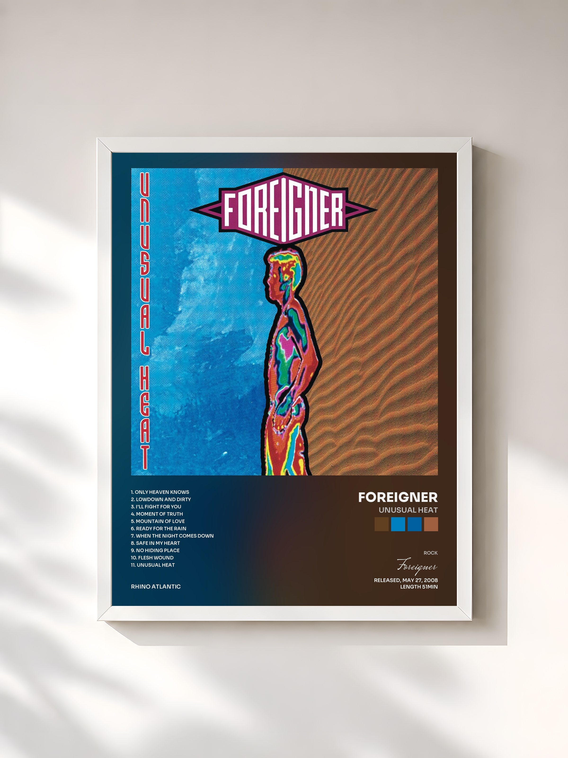 #blanc Tableau de l'album Unusual Heat de Foreigner, cadre blanc, imprimé et encadré en France