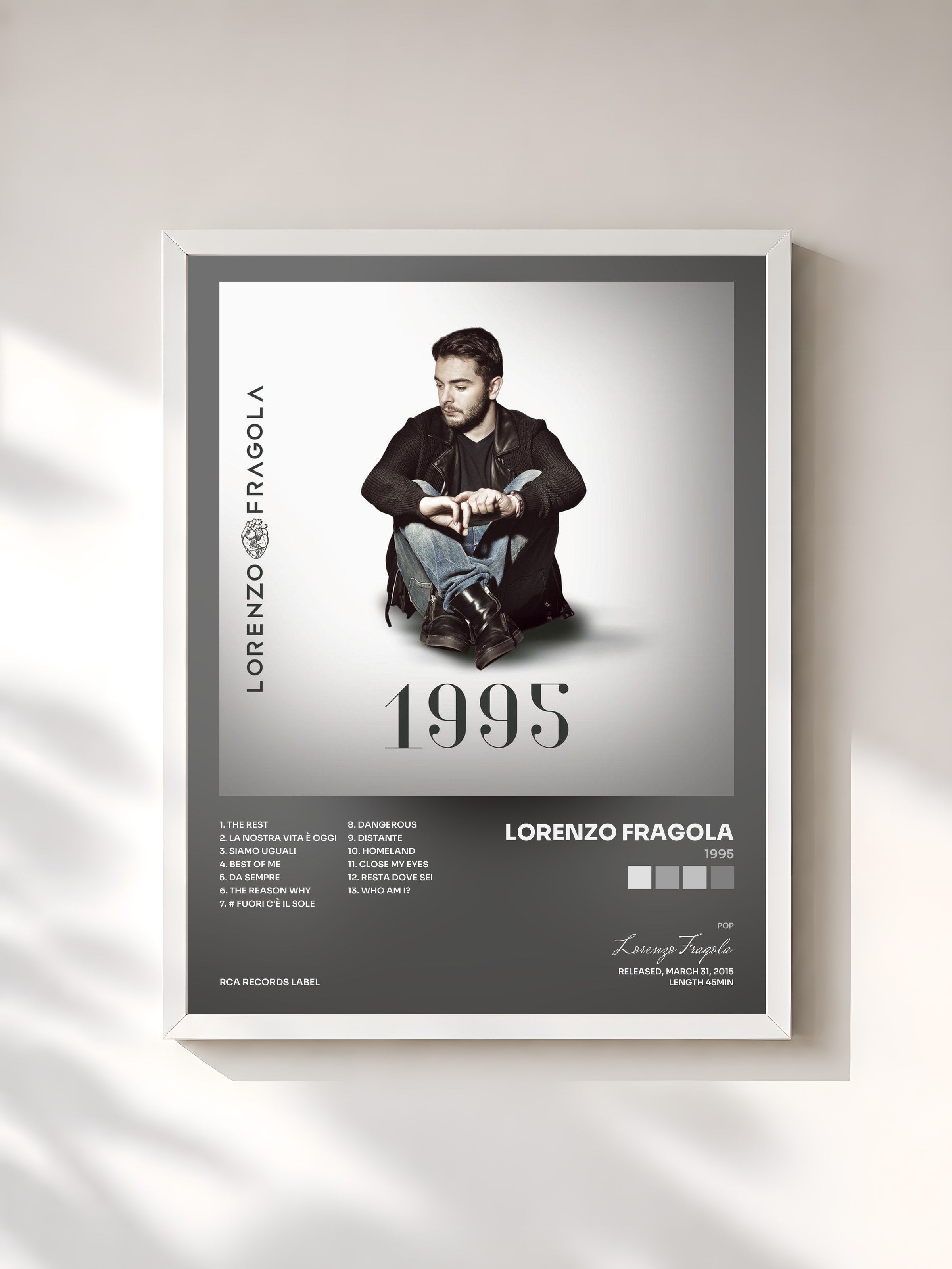 #blanc Tableau de l'album 1995 de Lorenzo Fragola, cadre blanc, imprimé et encadré en France