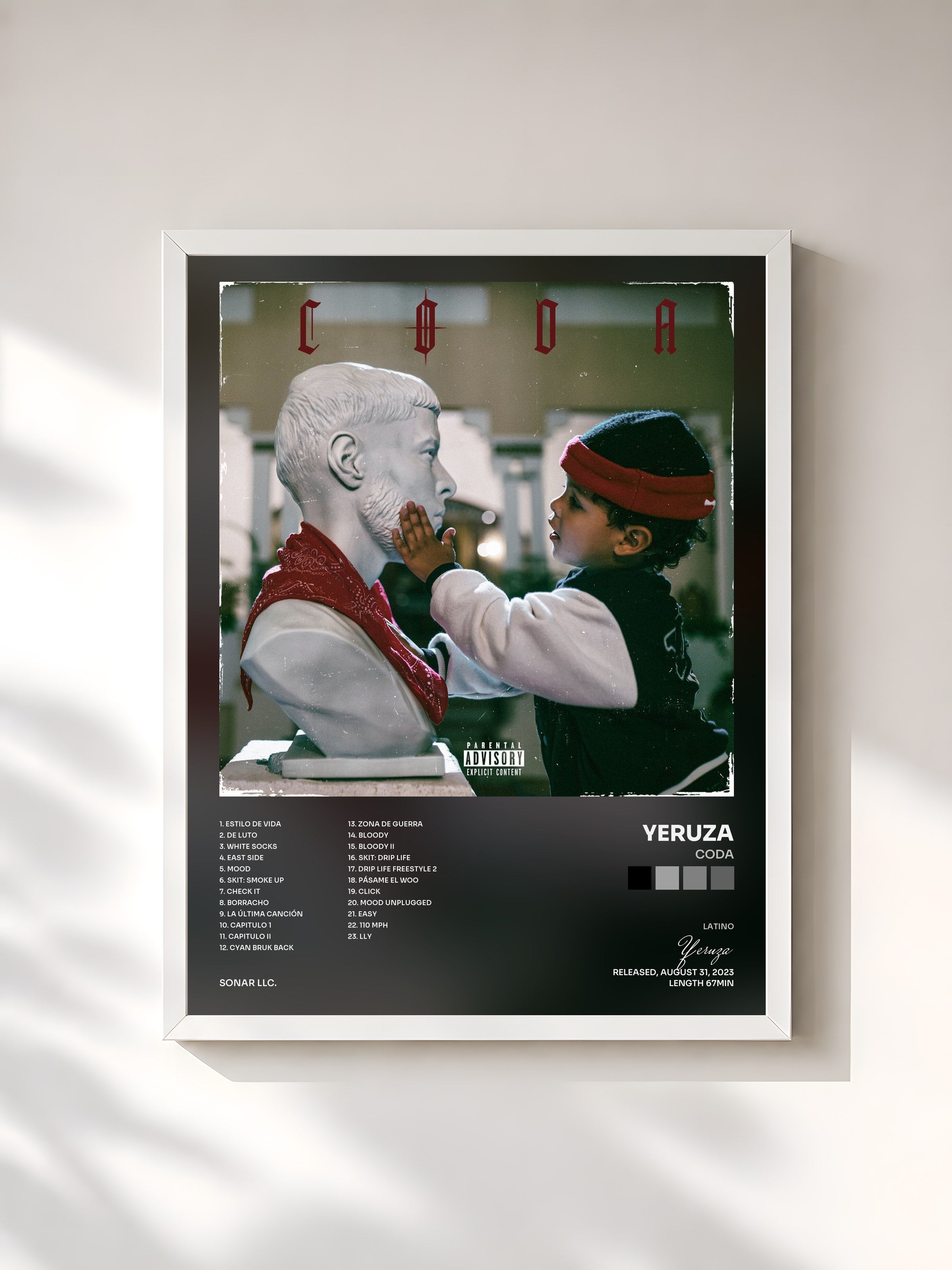 #blanc Tableau de l'album CODA de Yeruza, cadre blanc, imprimé et encadré en France