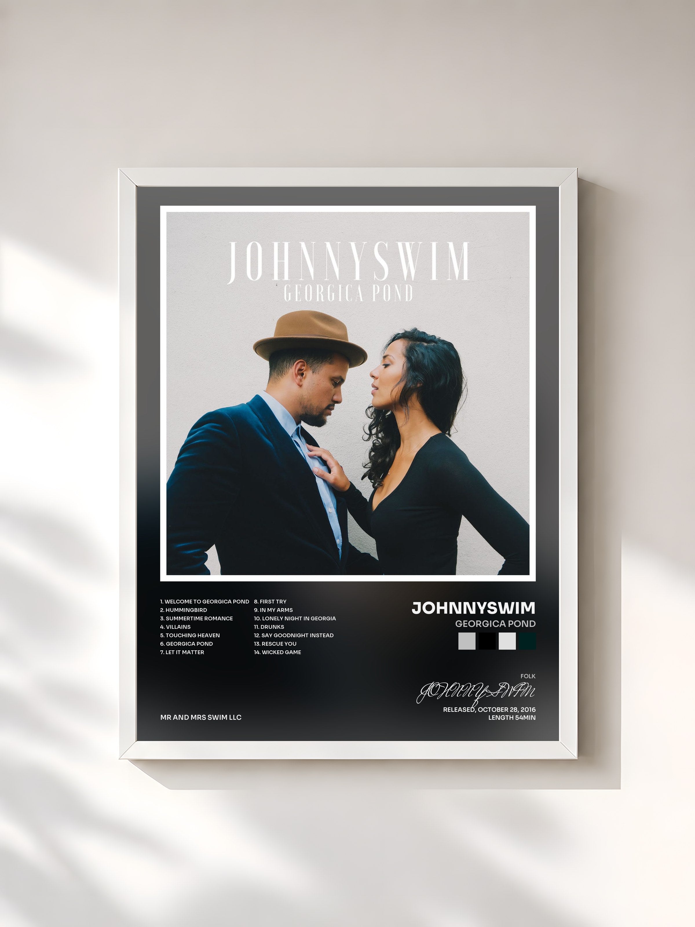 #blanc Tableau de l'album Georgica Pond de JOHNNYSWIM, cadre blanc, imprimé et encadré en France