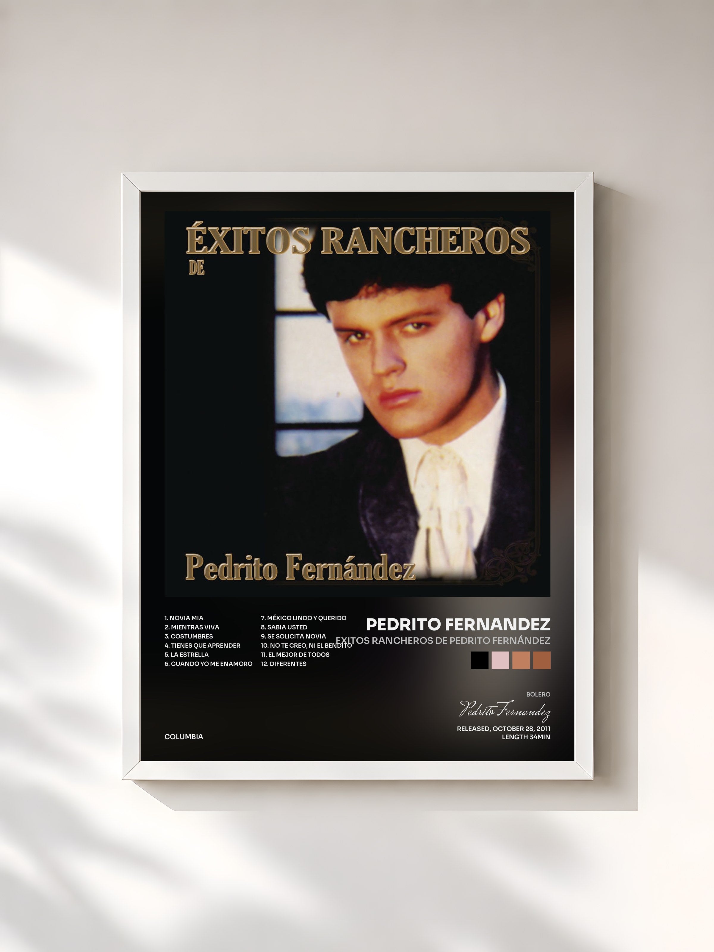 #blanc Tableau de l'album Exitos Rancheros De Pedrito Fernández de Pedrito Fernandez, cadre blanc, imprimé et encadré en France