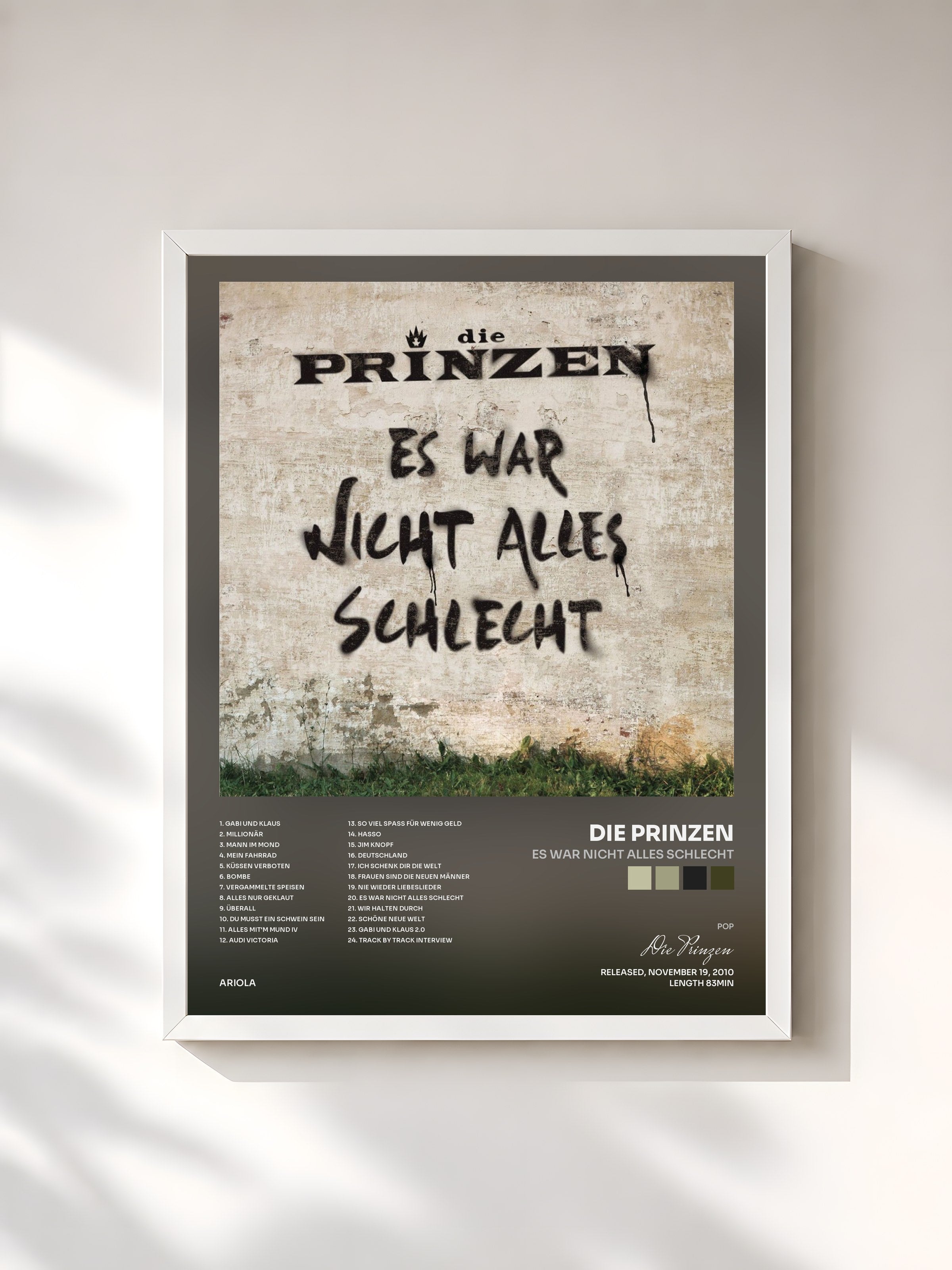 #blanc Tableau de l'album Es war nicht alles schlecht de Die Prinzen, cadre blanc, imprimé et encadré en France