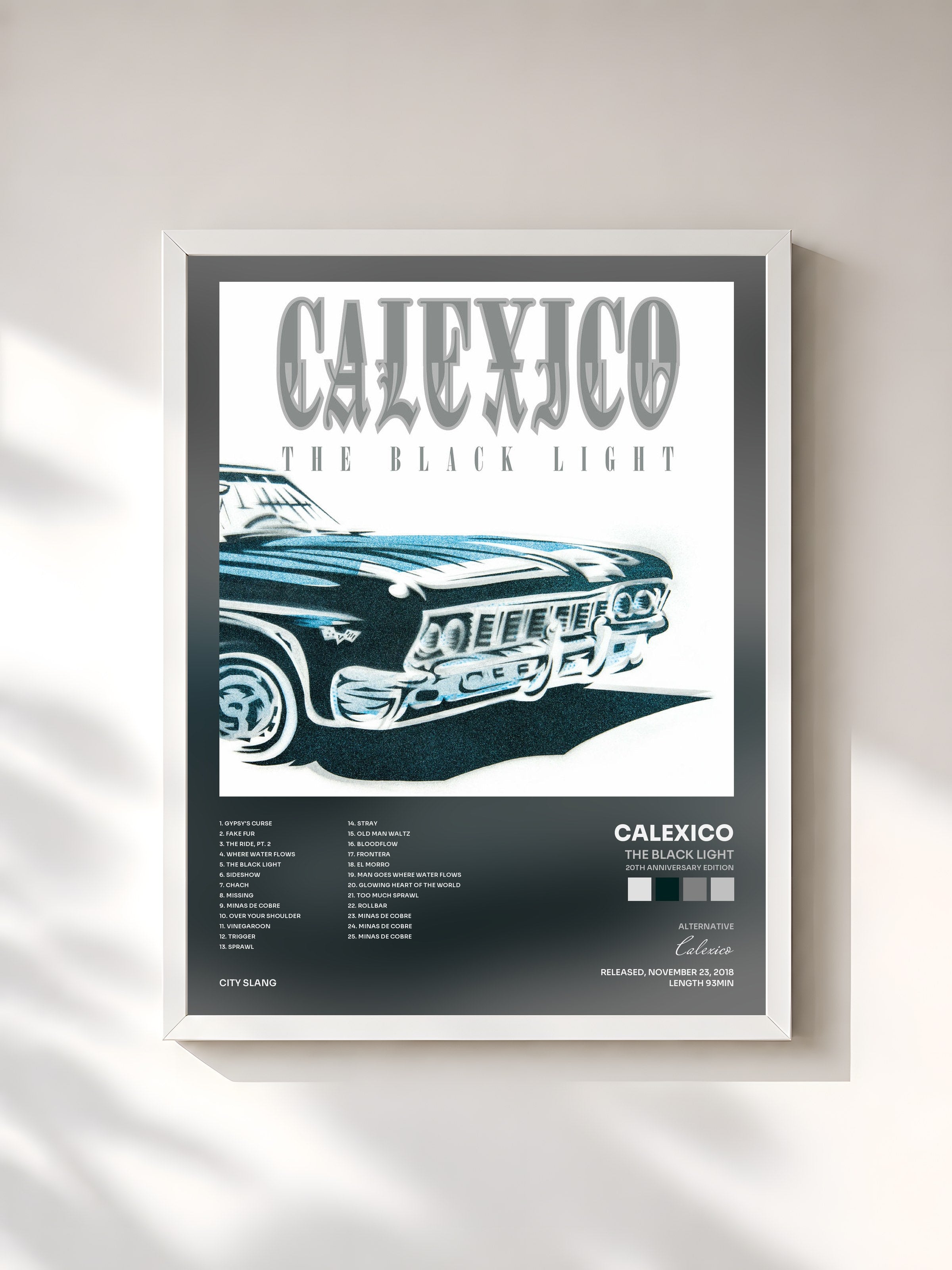 #blanc Tableau de l'album The Black Light (20th Anniversary Edition) de Calexico, cadre blanc, imprimé et encadré en France