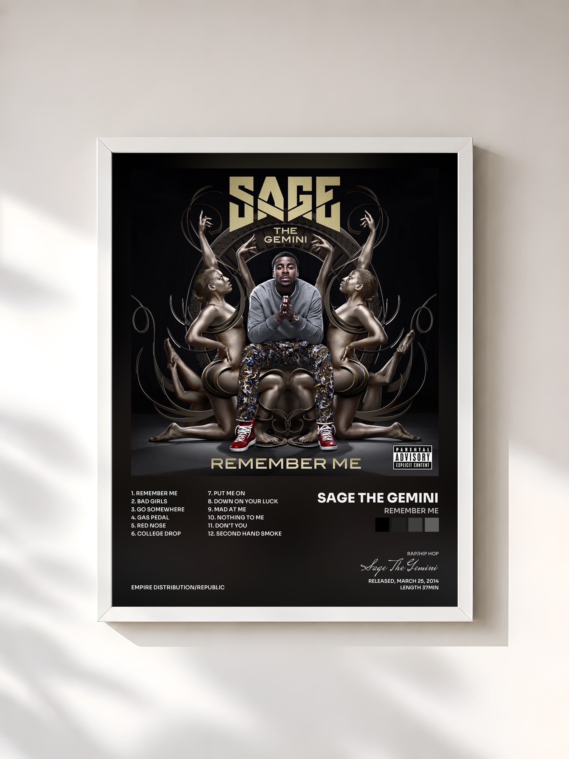 #blanc Tableau de l'album Remember Me de Sage The Gemini, cadre blanc, imprimé et encadré en France