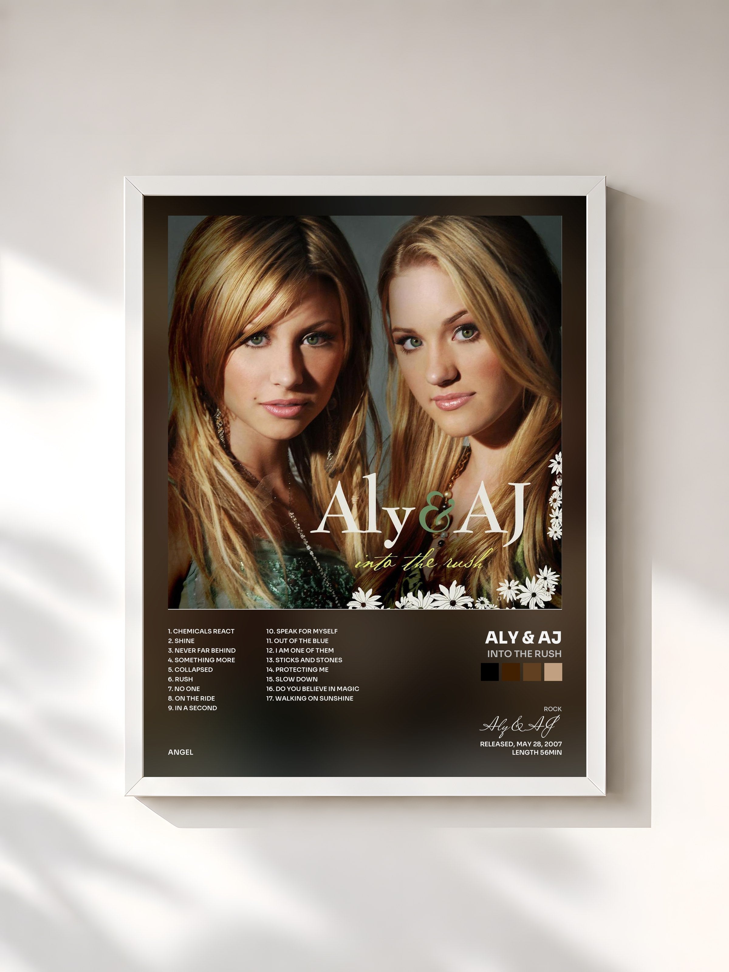 #blanc Tableau de l'album Into The Rush de Aly & AJ, cadre blanc, imprimé et encadré en France