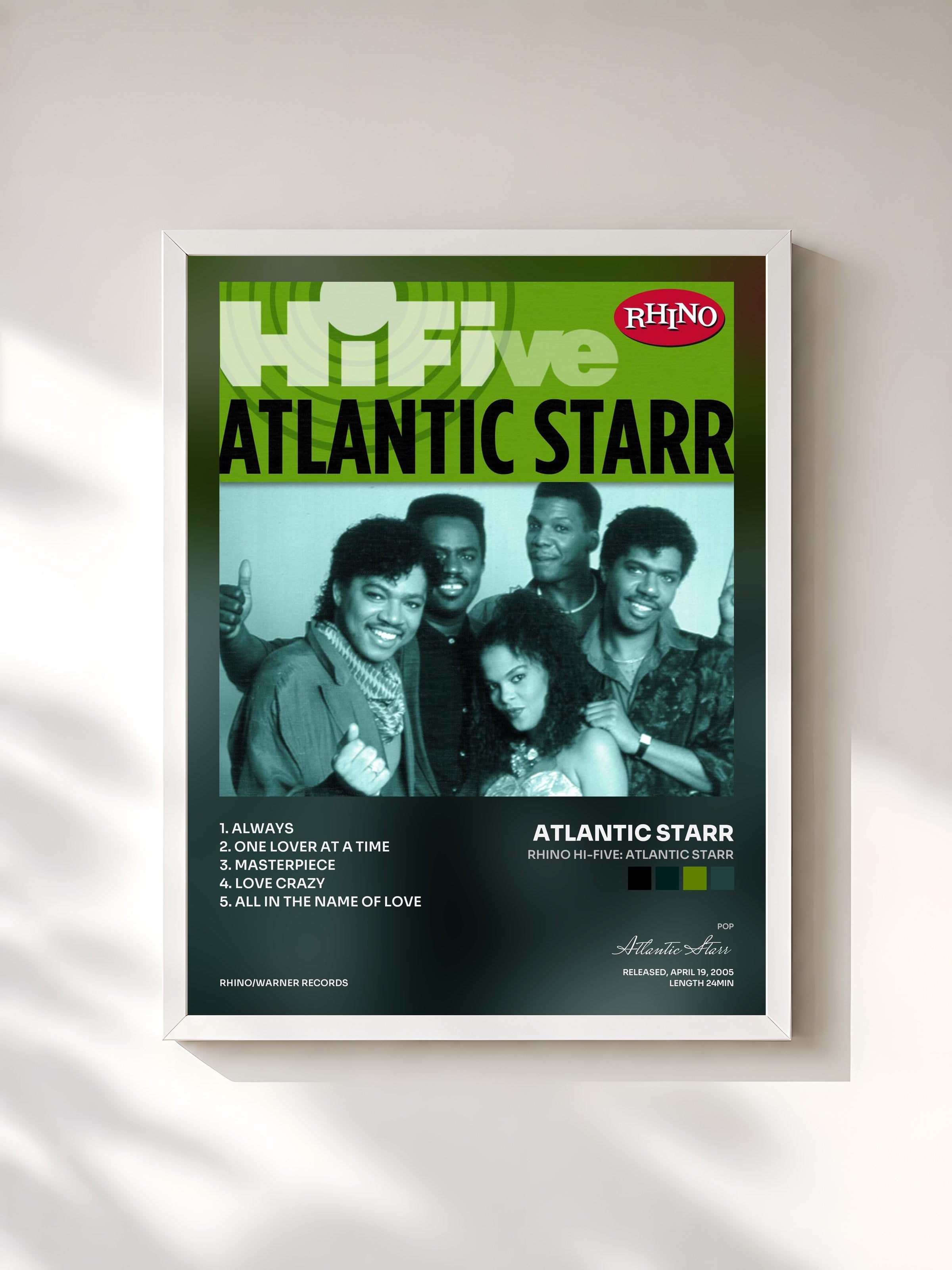 #blanc Tableau de l'album Rhino Hi-Five: Atlantic Starr de Atlantic Starr, cadre blanc, imprimé et encadré en France
