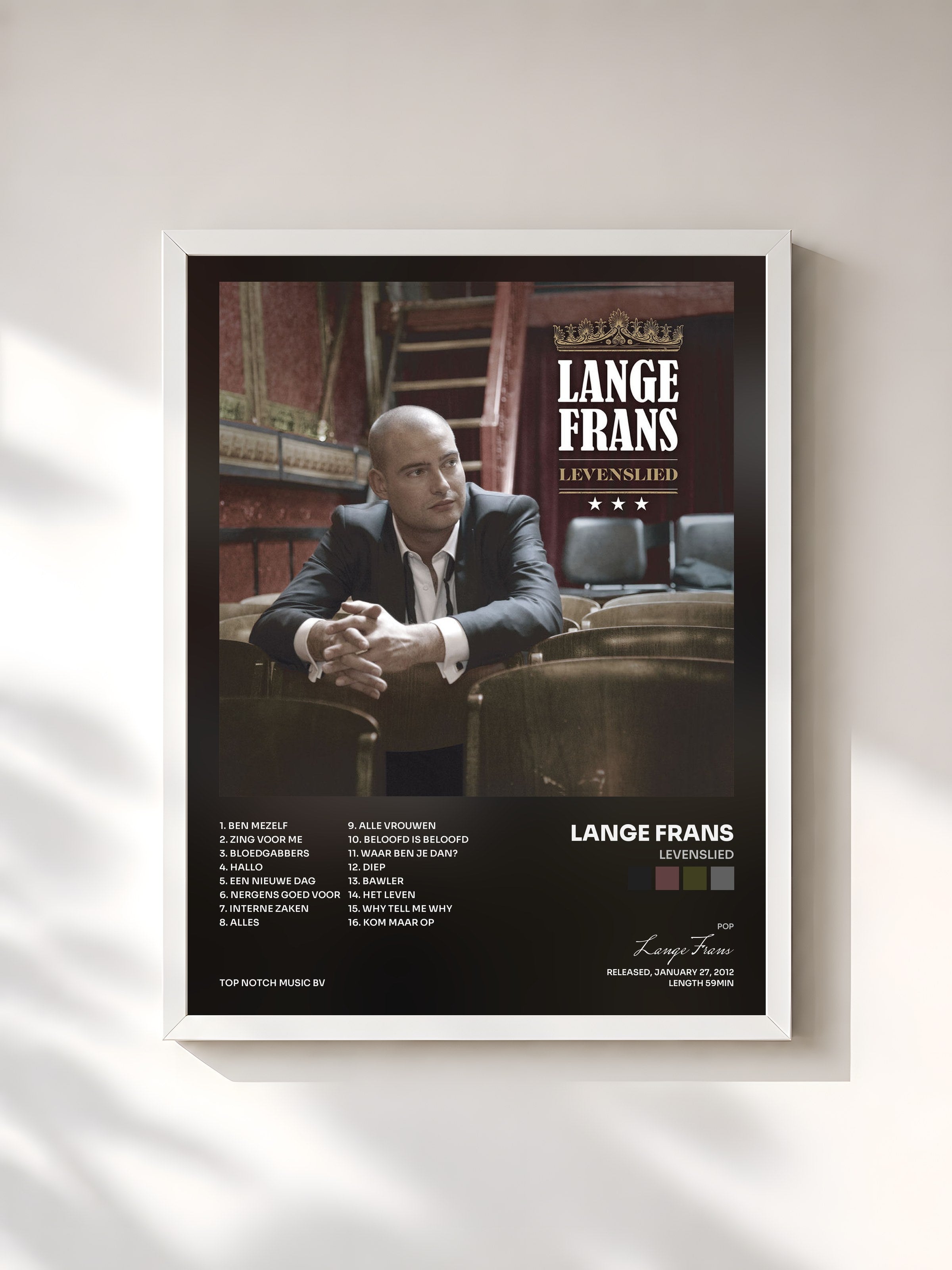 #blanc Tableau de l'album Levenslied de Lange Frans, cadre blanc, imprimé et encadré en France