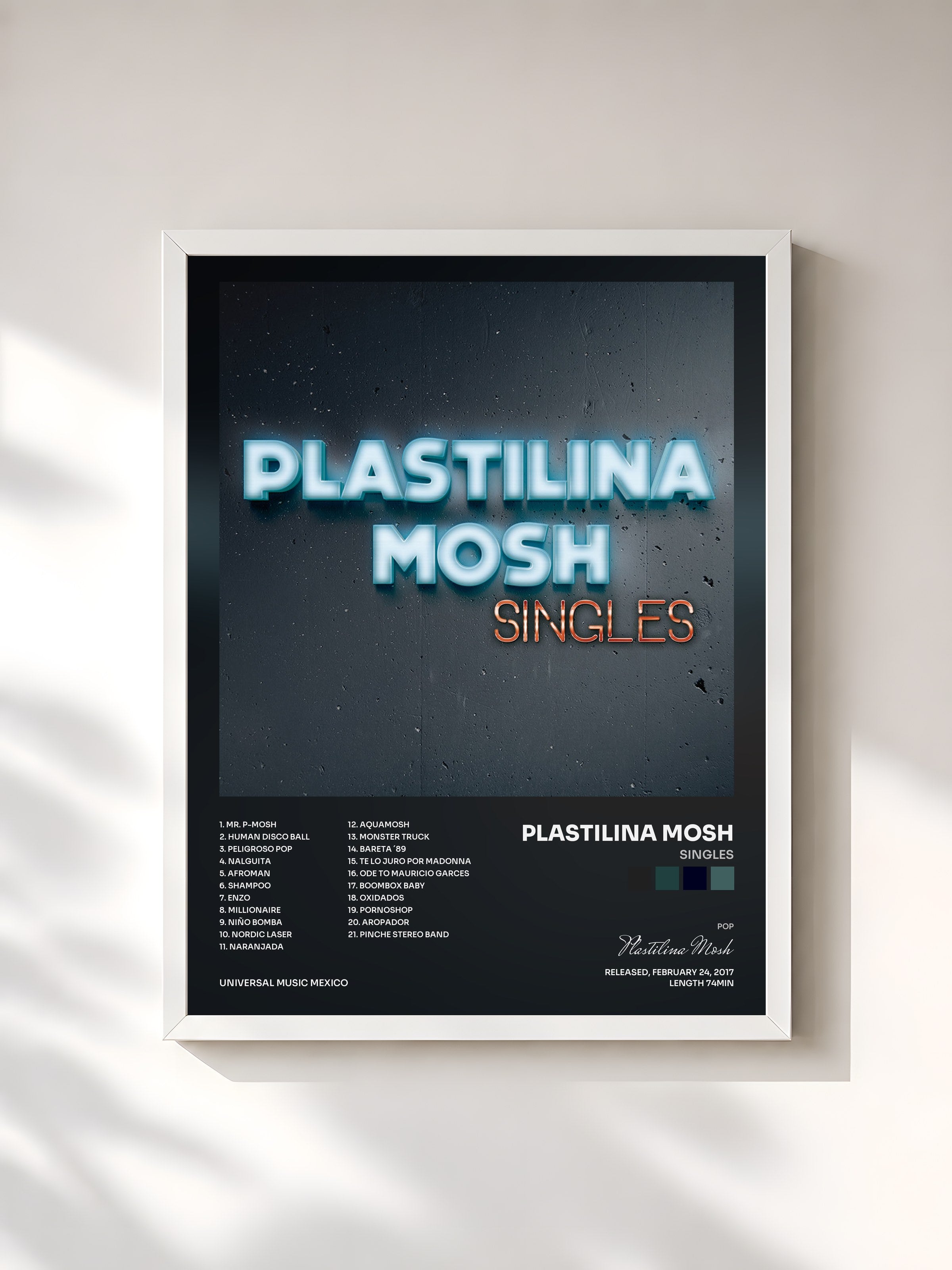 #blanc Tableau de l'album Singles de Plastilina Mosh, cadre blanc, imprimé et encadré en France