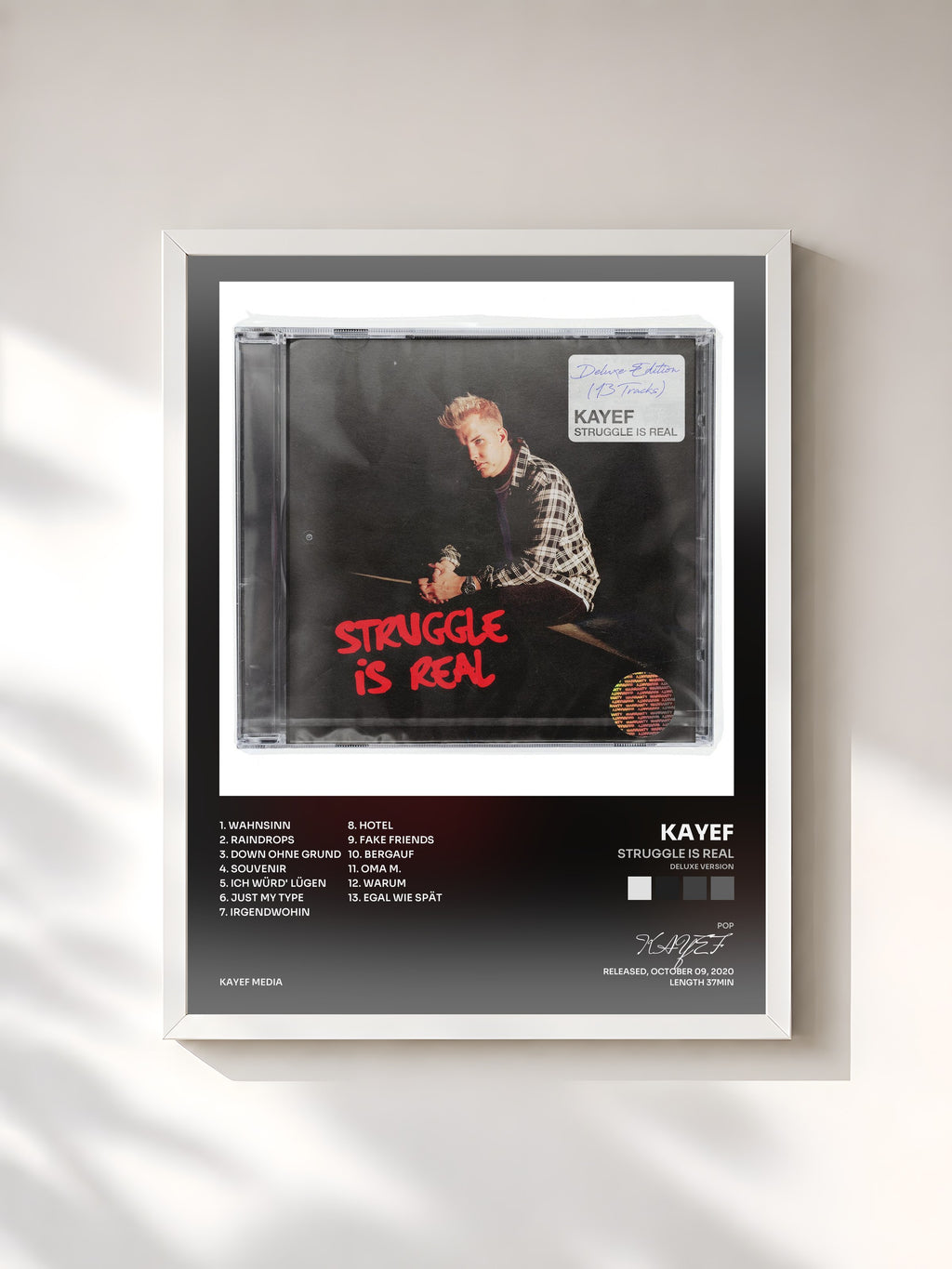 #blanc Tableau de l'album Struggle Is Real (Deluxe Version) de KAYEF, cadre blanc, imprimé et encadré en France