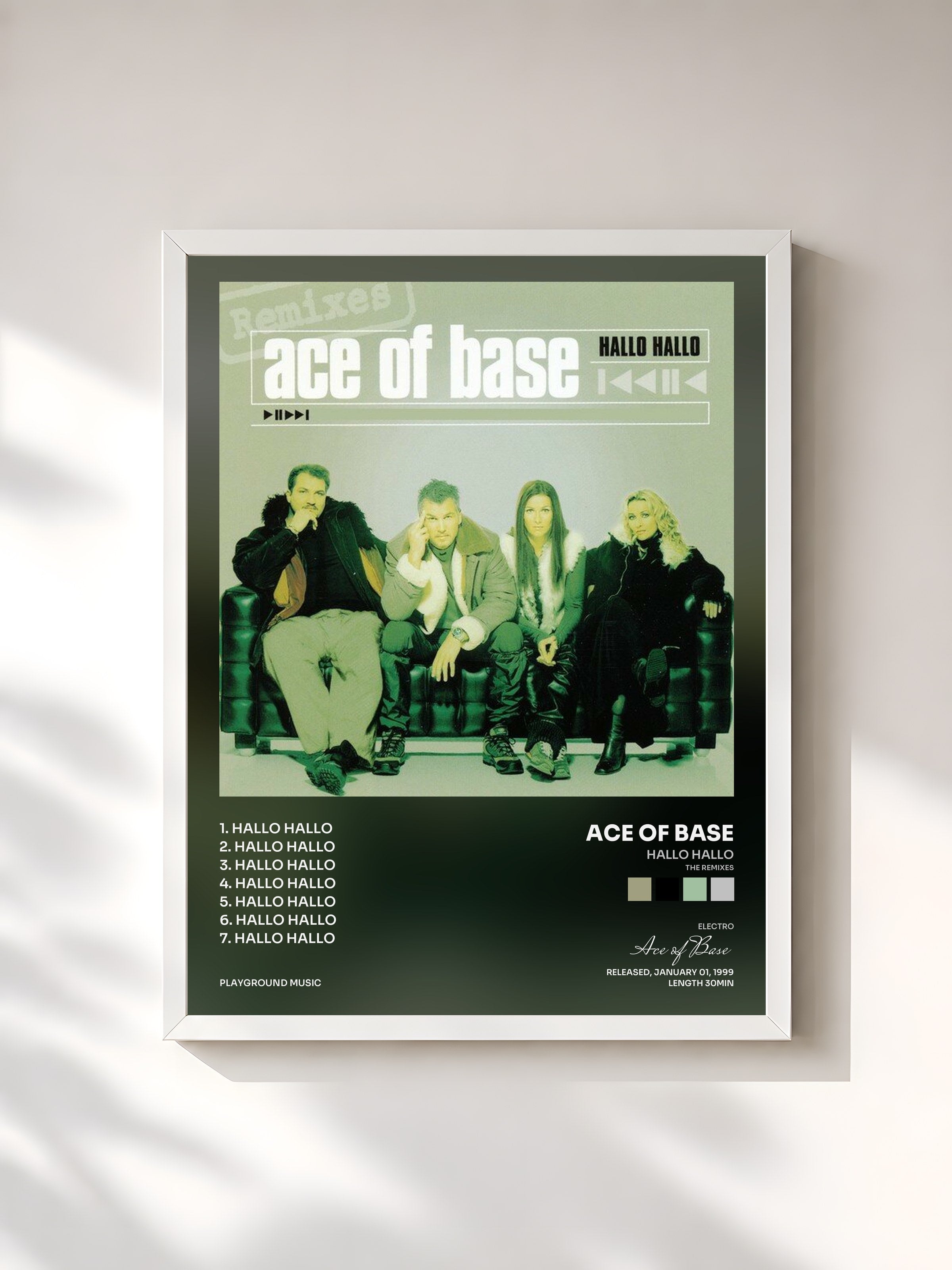 #blanc Tableau de l'album Hallo Hallo (The Remixes) de Ace of Base, cadre blanc, imprimé et encadré en France