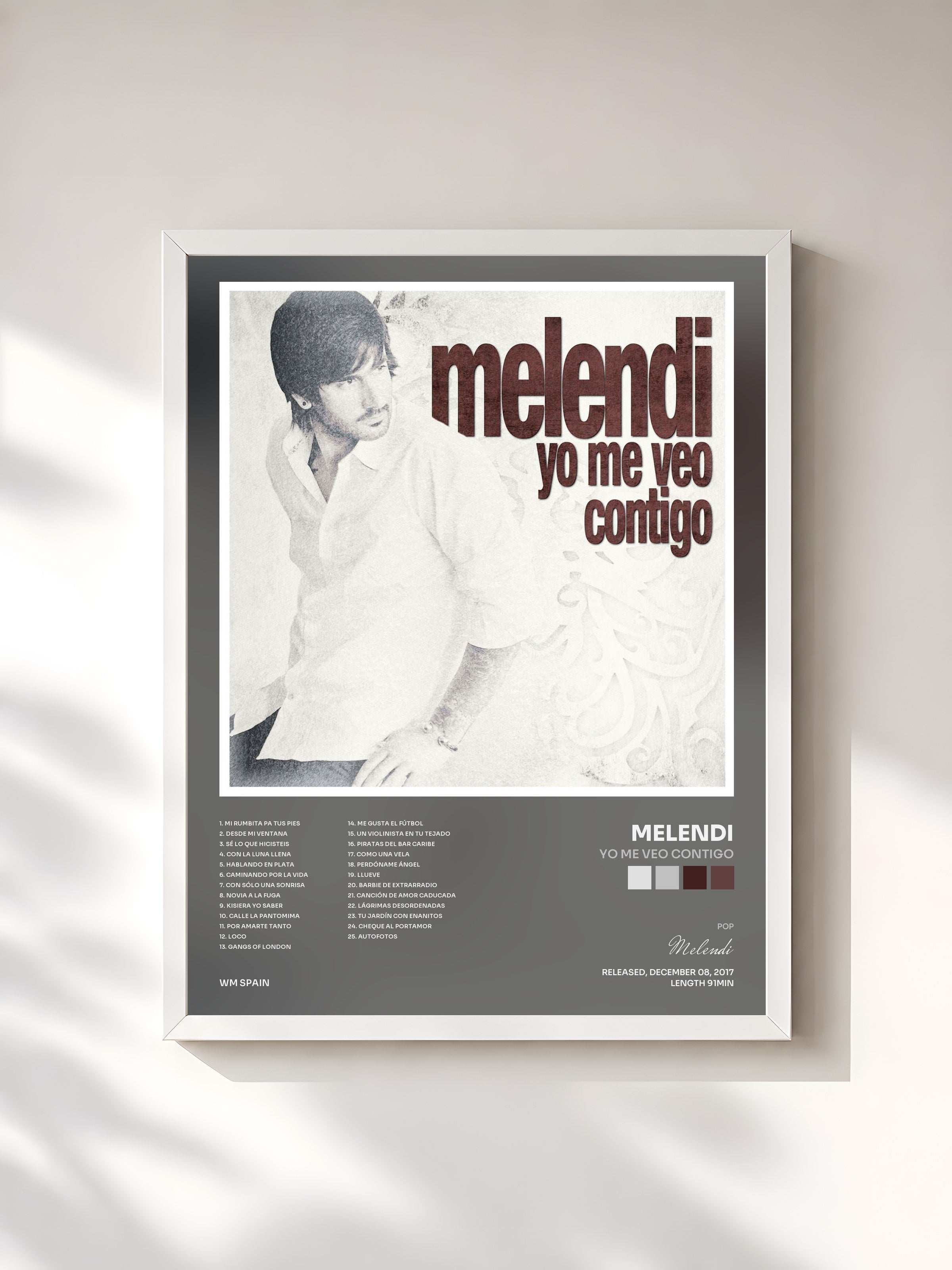 #blanc Tableau de l'album Yo me veo contigo de Melendi, cadre blanc, imprimé et encadré en France