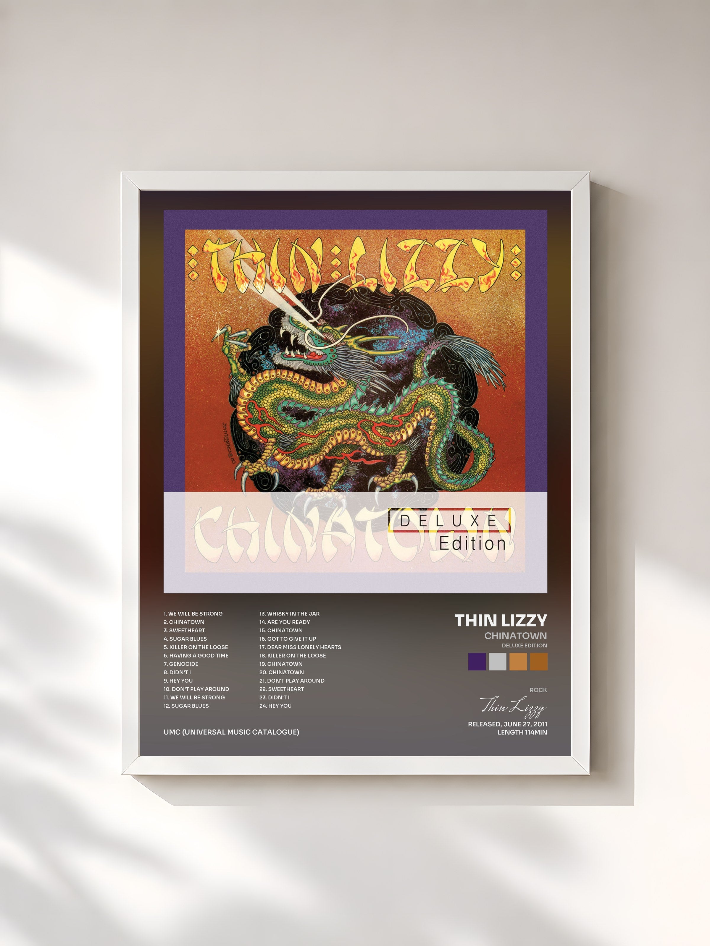 #blanc Tableau de l'album Chinatown (Deluxe Edition) de Thin Lizzy, cadre blanc, imprimé et encadré en France