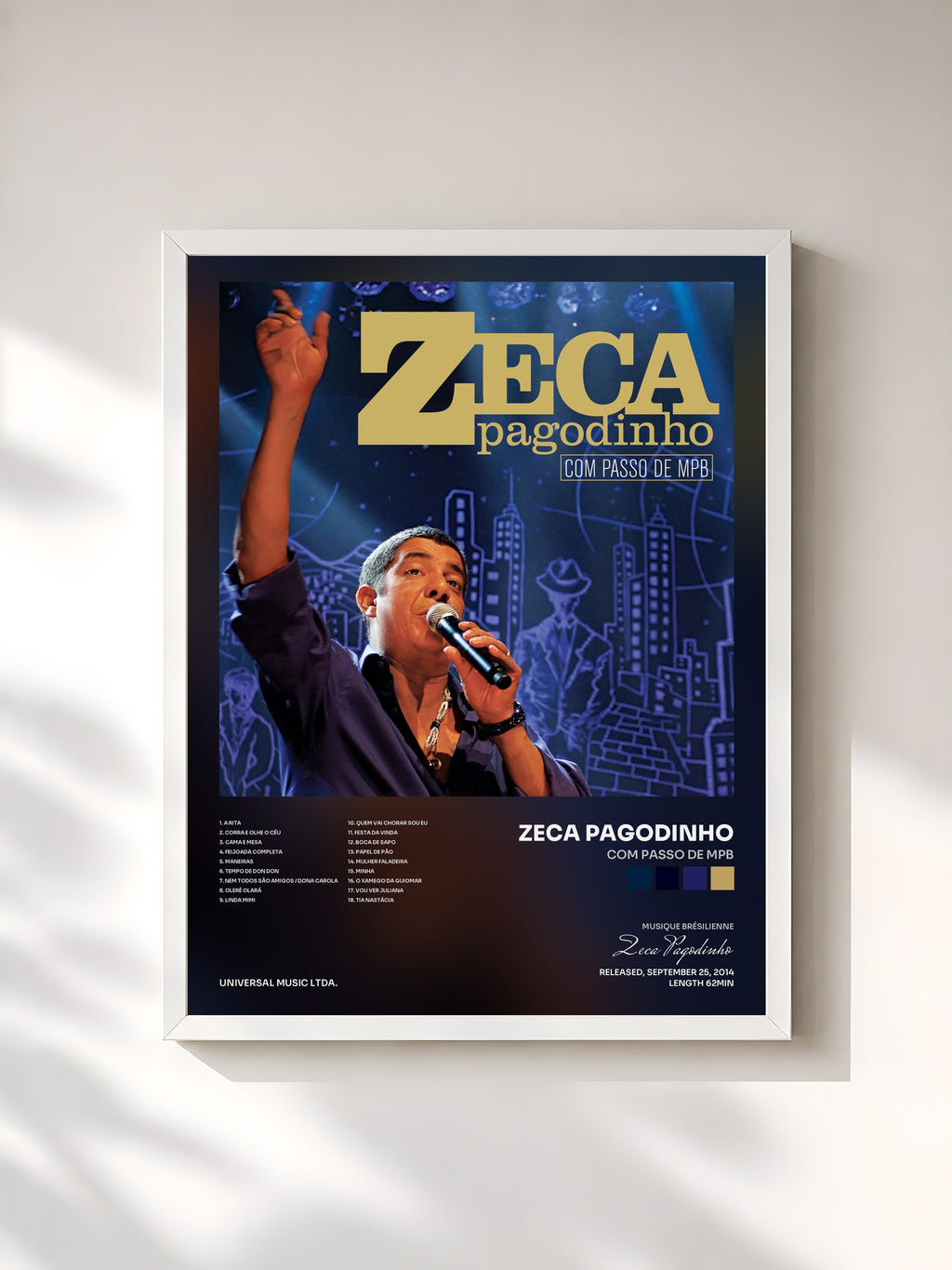 #blanc Tableau de l'album Com Passo De MPB de Zeca Pagodinho, cadre blanc, imprimé et encadré en France