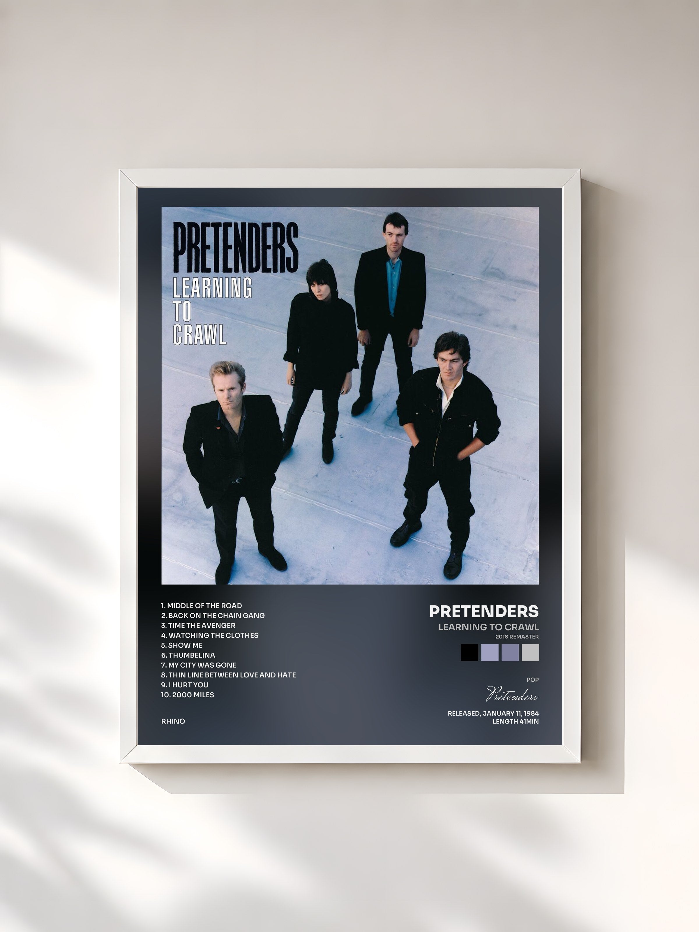 #blanc Tableau de l'album Learning to Crawl (2018 Remaster) de Pretenders, cadre blanc, imprimé et encadré en France