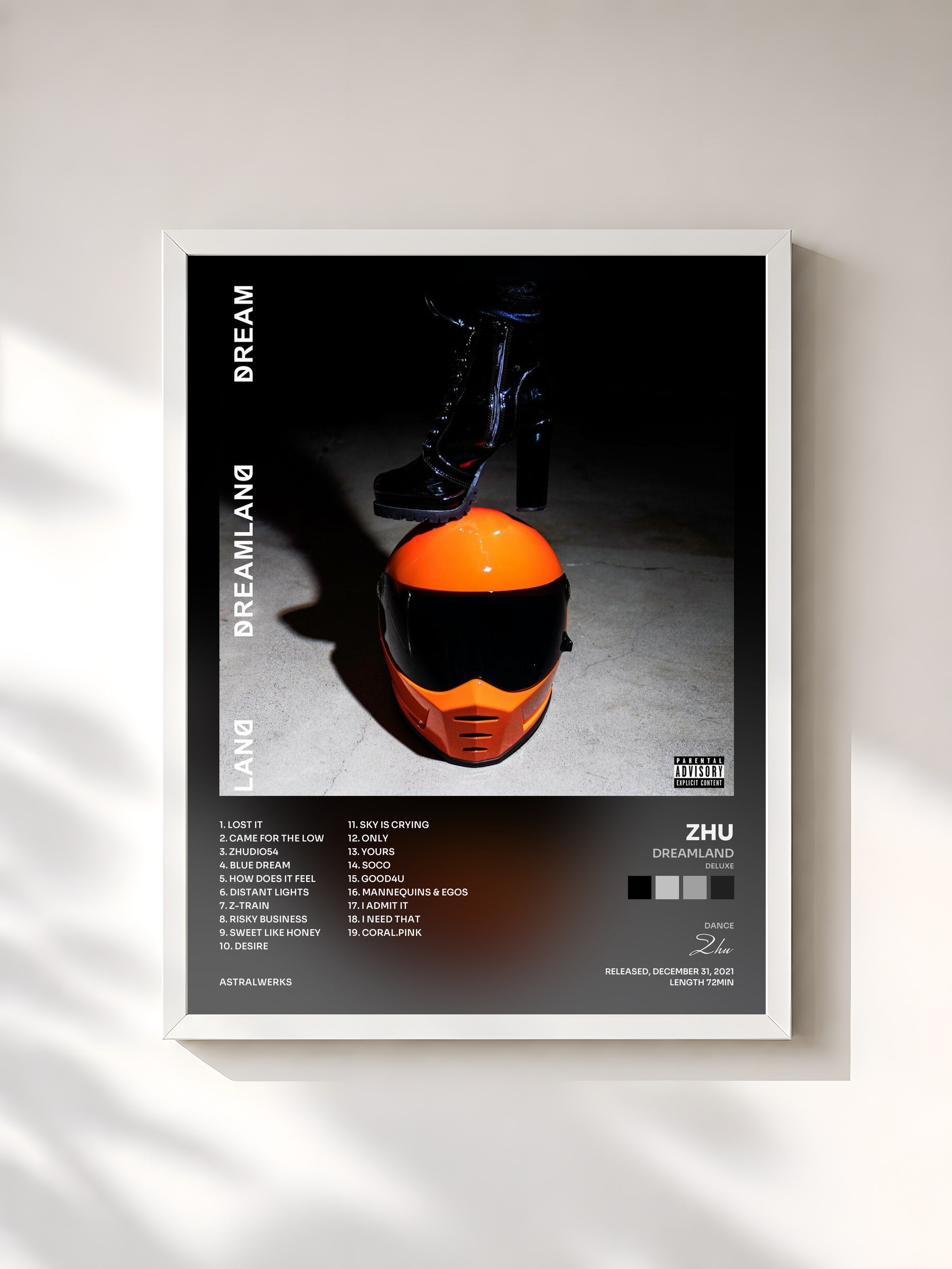 #blanc Tableau de l'album DREAMLAND (DELUXE) de Zhu, cadre blanc, imprimé et encadré en France