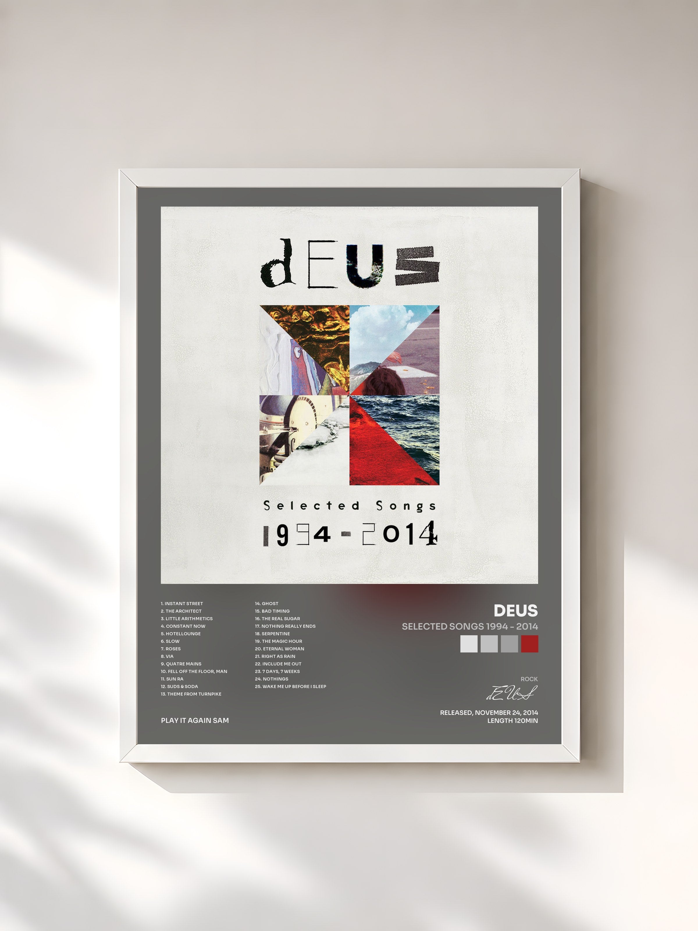#blanc Tableau de l'album Selected Songs 1994 - 2014 de dEUS, cadre blanc, imprimé et encadré en France