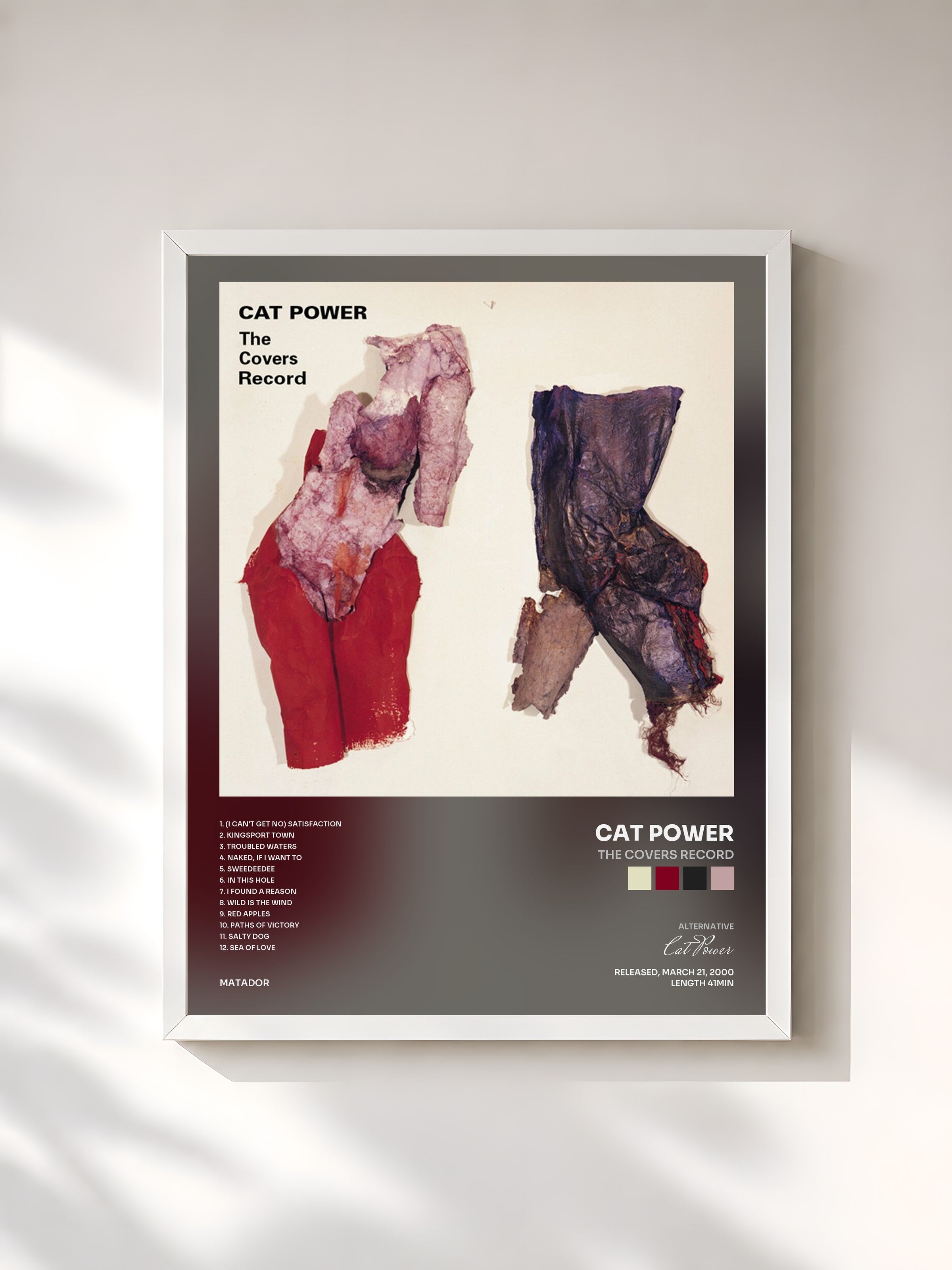 #blanc Tableau de l'album The Covers Record de Cat Power, cadre blanc, imprimé et encadré en France