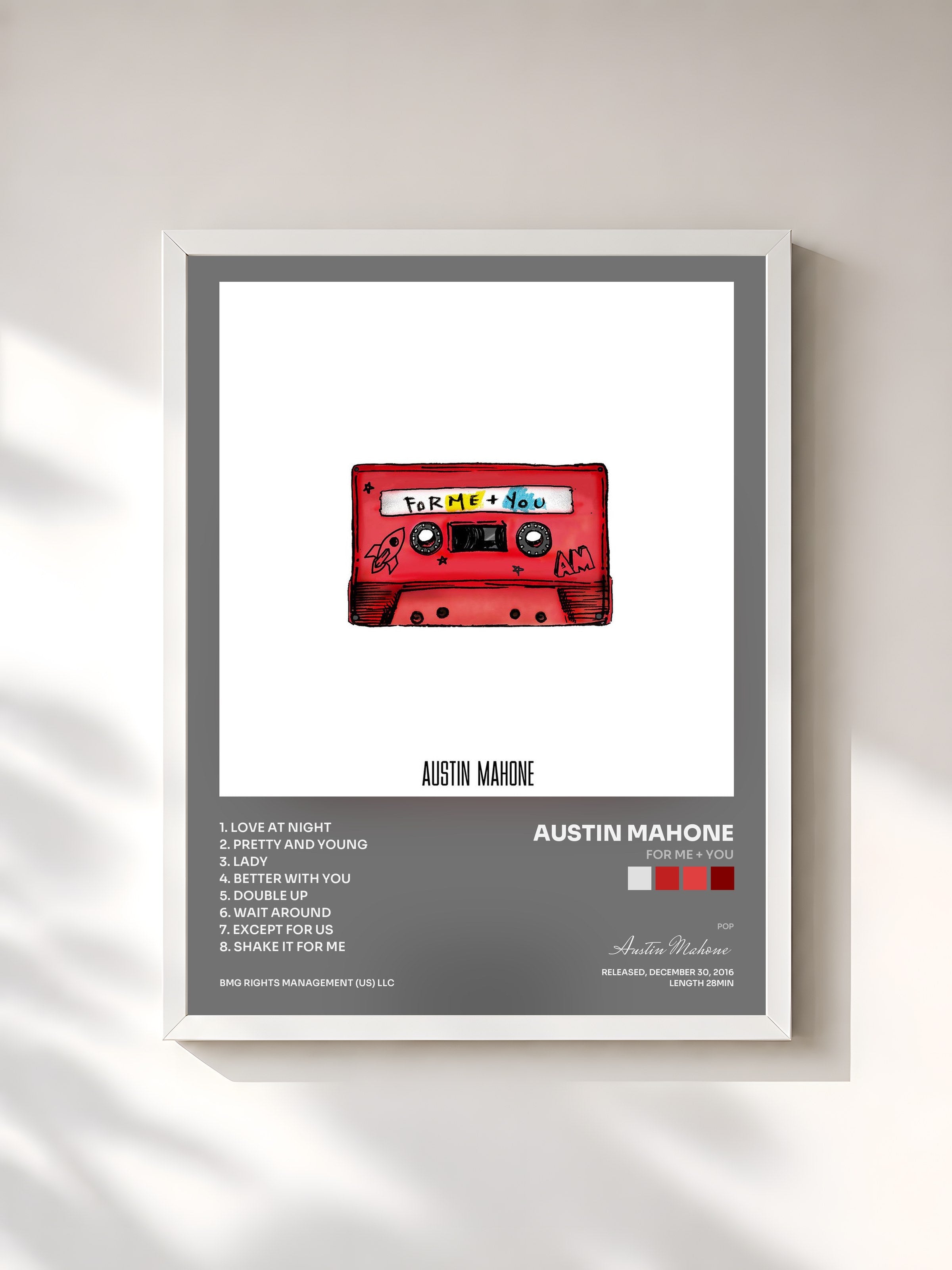 #blanc Tableau de l'album For Me + You de Austin Mahone, cadre blanc, imprimé et encadré en France