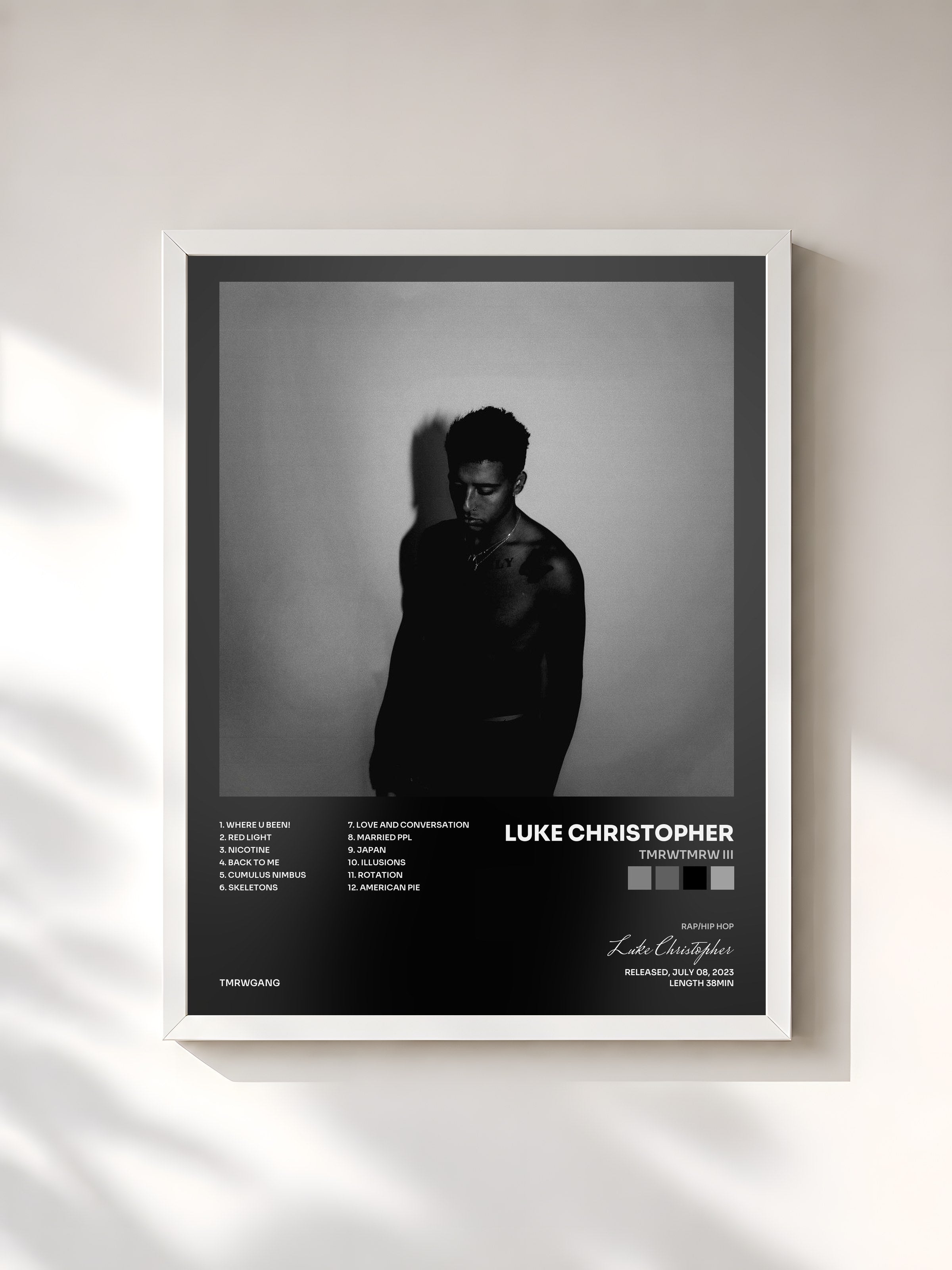#blanc Tableau de l'album TmrwTmrw III de Luke Christopher, cadre blanc, imprimé et encadré en France