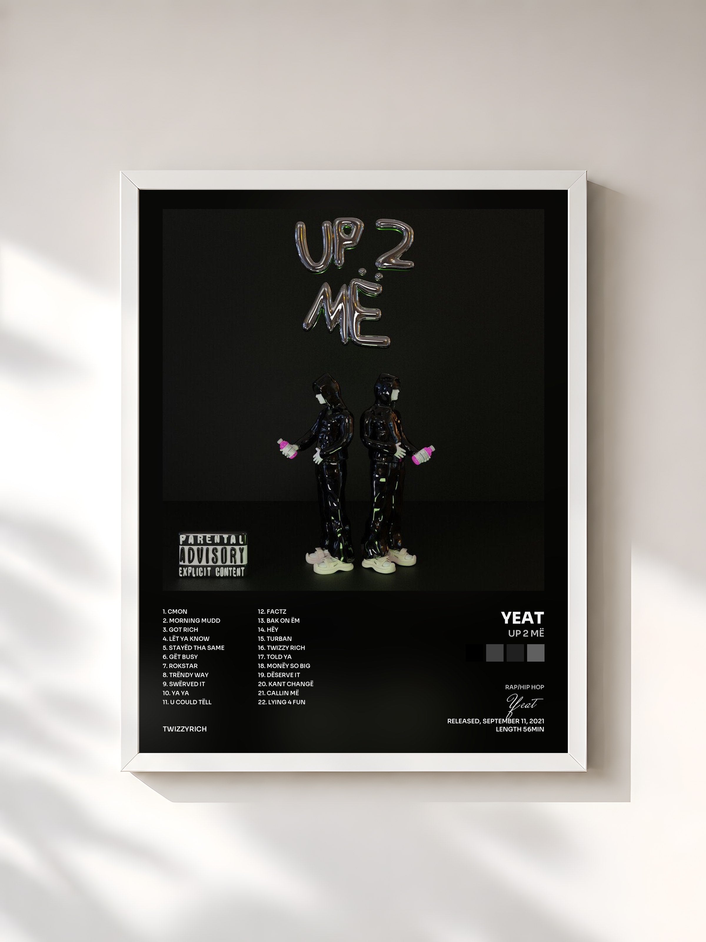 #blanc Tableau de l'album Up 2 Më de Yeat, cadre blanc, imprimé et encadré en France