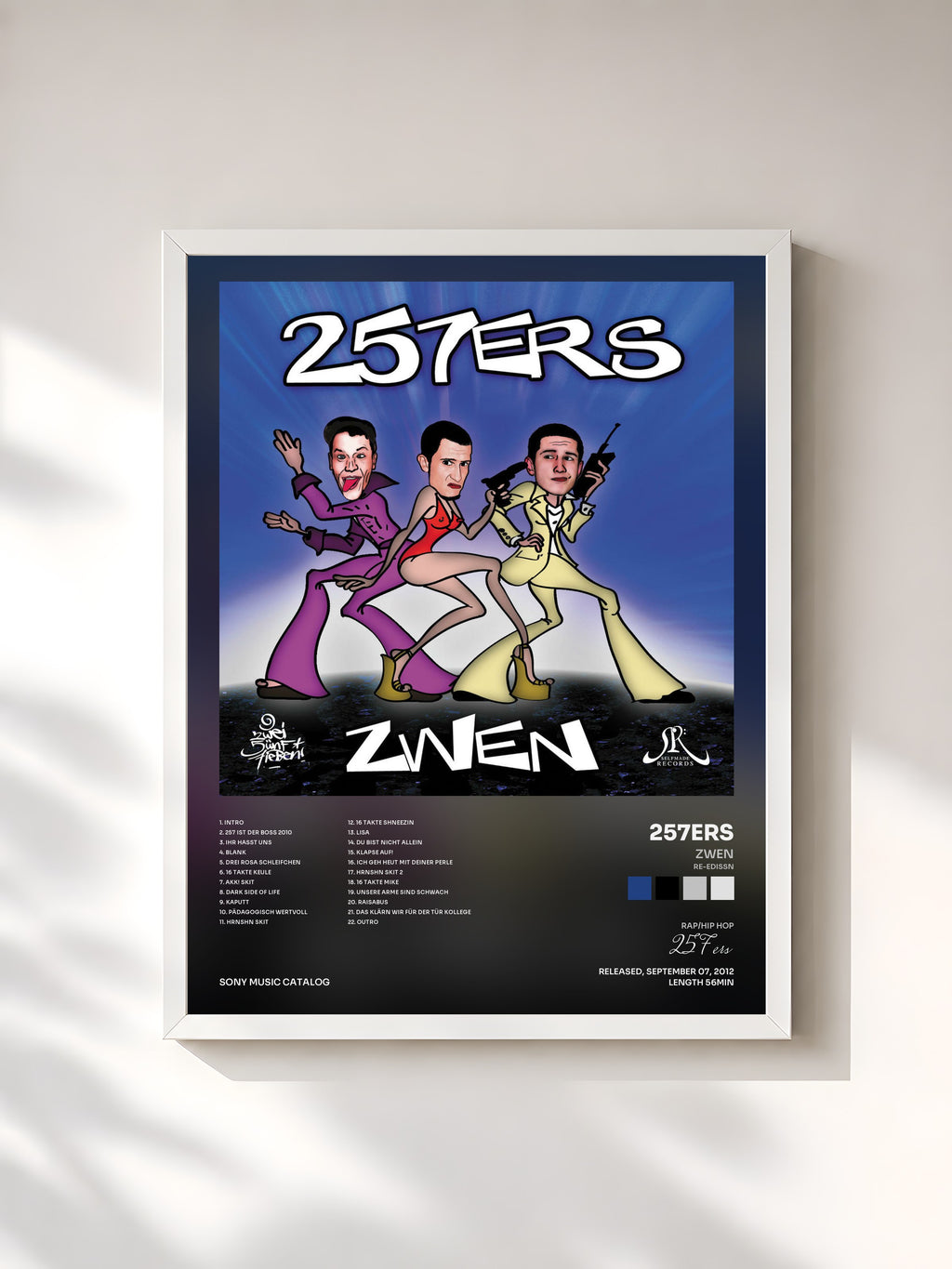 #blanc Tableau de l'album Zwen (Re-Edissn) de 257ers, cadre blanc, imprimé et encadré en France