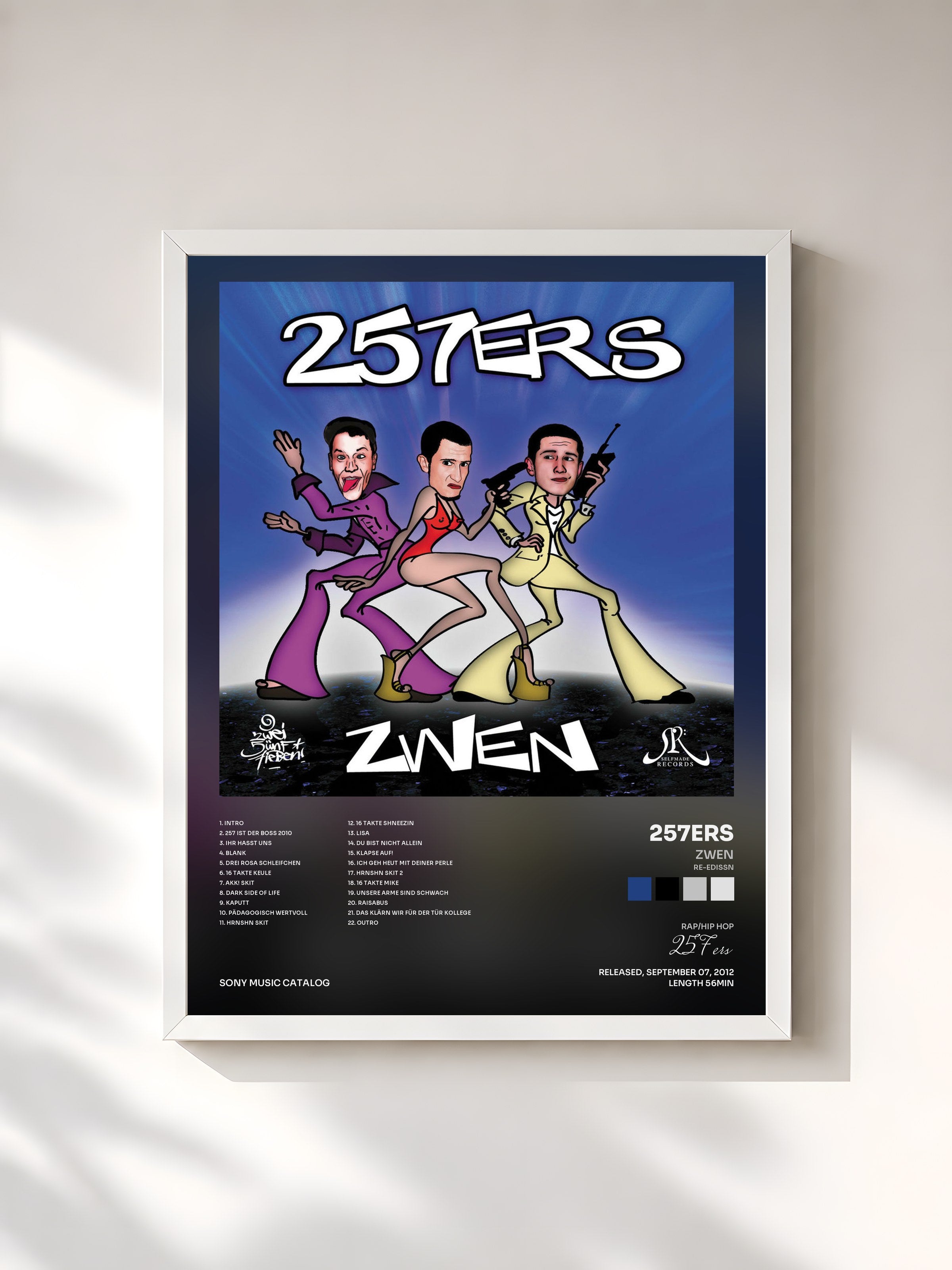 #blanc Tableau de l'album Zwen (Re-Edissn) de 257ers, cadre blanc, imprimé et encadré en France