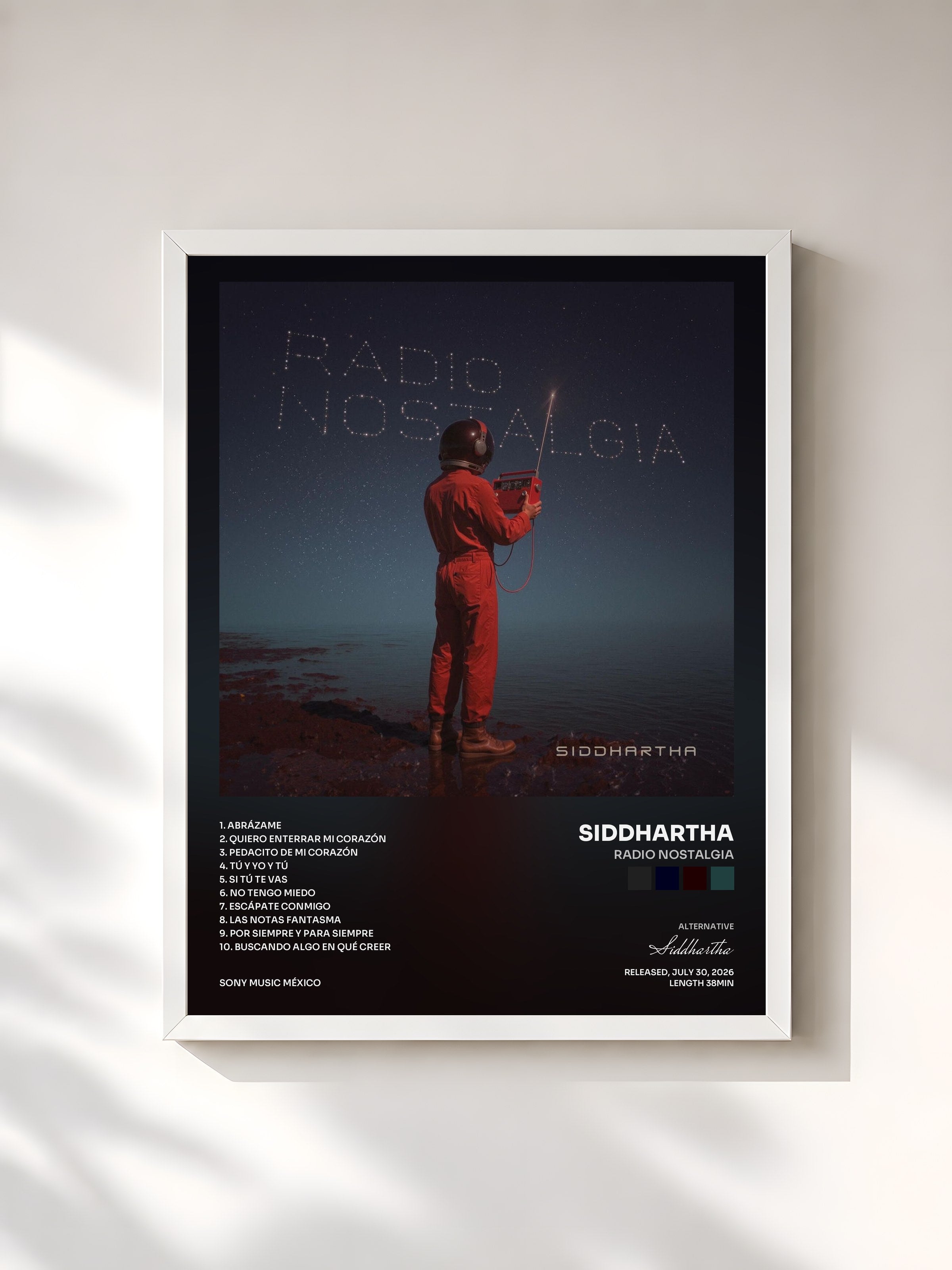 #blanc Tableau de l'album Radio Nostalgia de Siddhartha, cadre blanc, imprimé et encadré en France