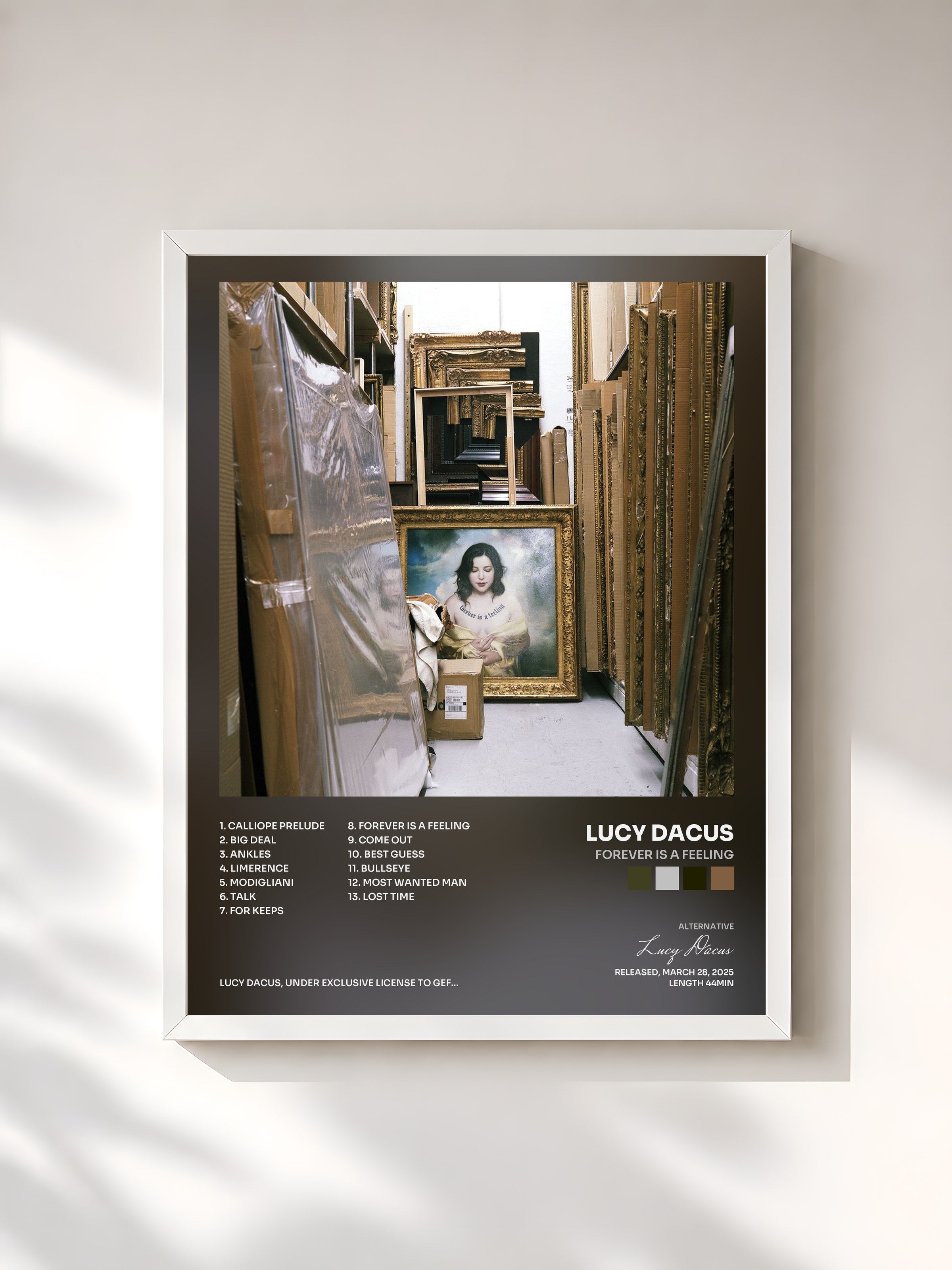 #blanc Tableau de l'album Forever Is A Feeling de Lucy Dacus, cadre blanc, imprimé et encadré en France