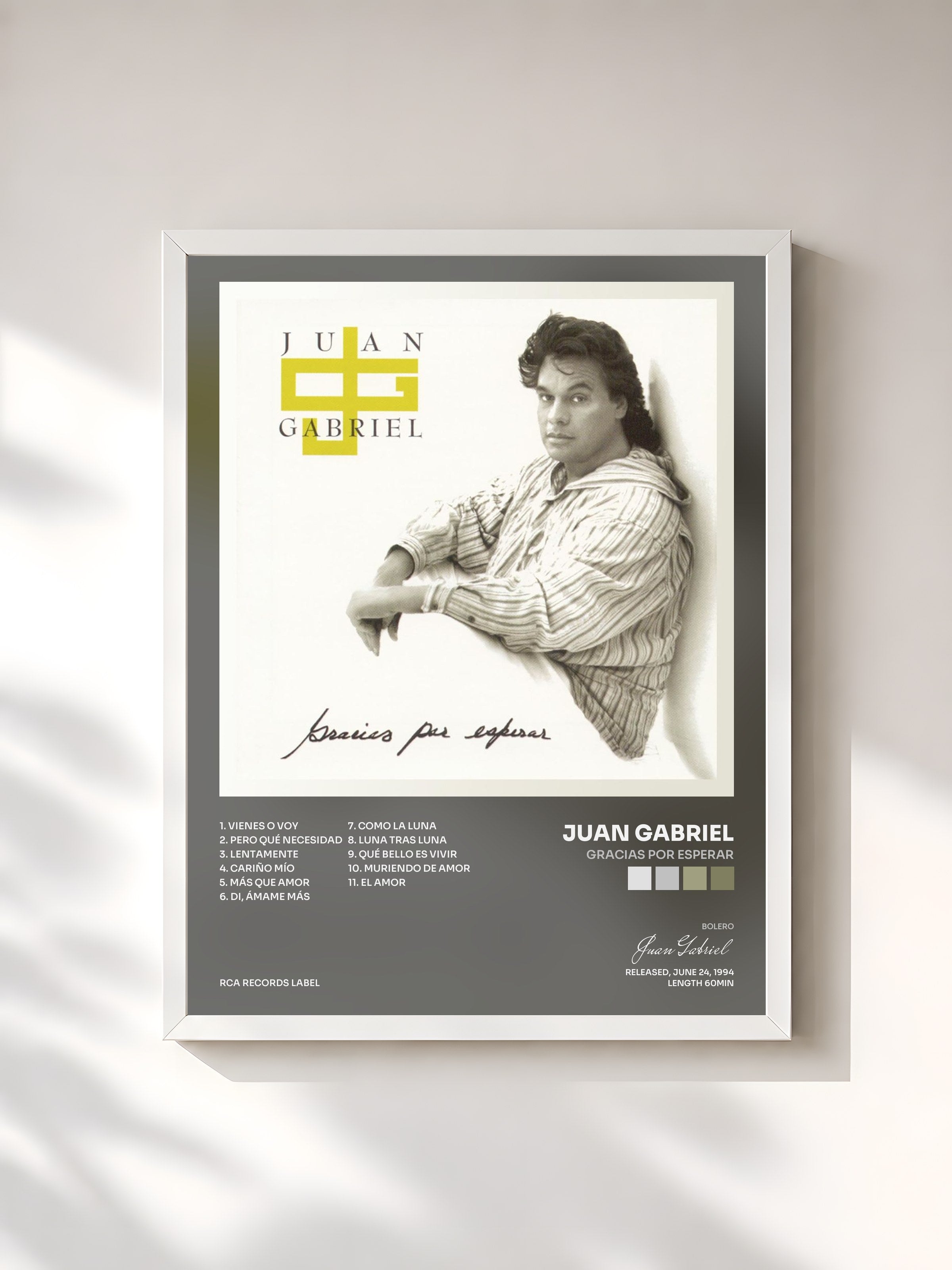 #blanc Tableau de l'album Gracias por Esperar de Juan Gabriel, cadre blanc, imprimé et encadré en France