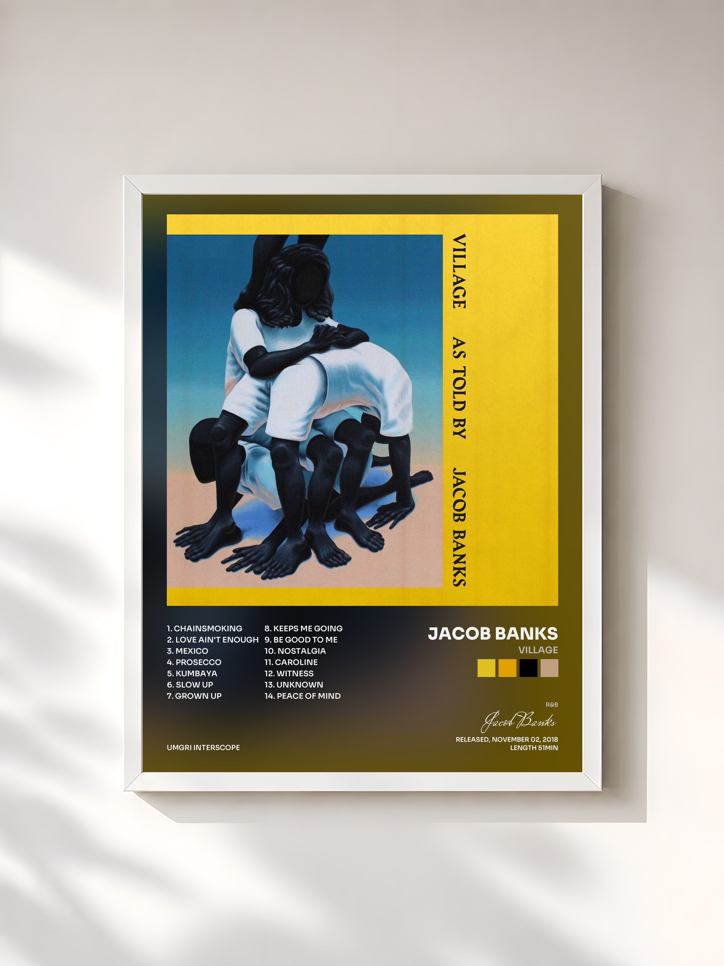 #blanc Tableau de l'album Village de Jacob Banks, cadre blanc, imprimé et encadré en France