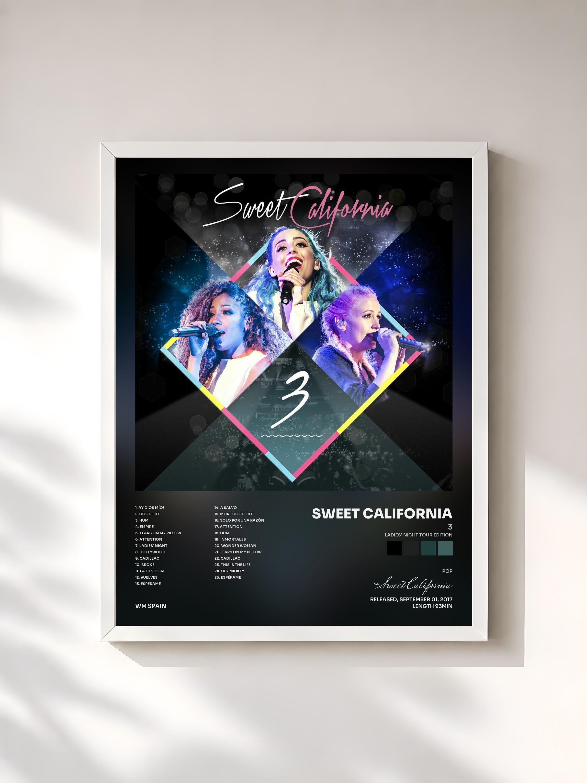 #blanc Tableau de l'album 3 (Ladies' Night Tour Edition) de Sweet California, cadre blanc, imprimé et encadré en France