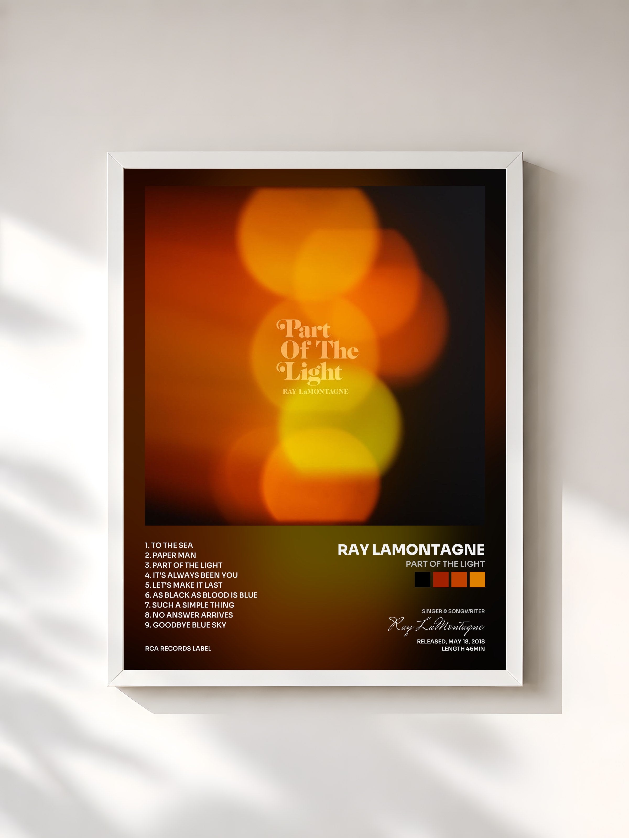 #blanc Tableau de l'album Part Of The Light de Ray LaMontagne, cadre blanc, imprimé et encadré en France