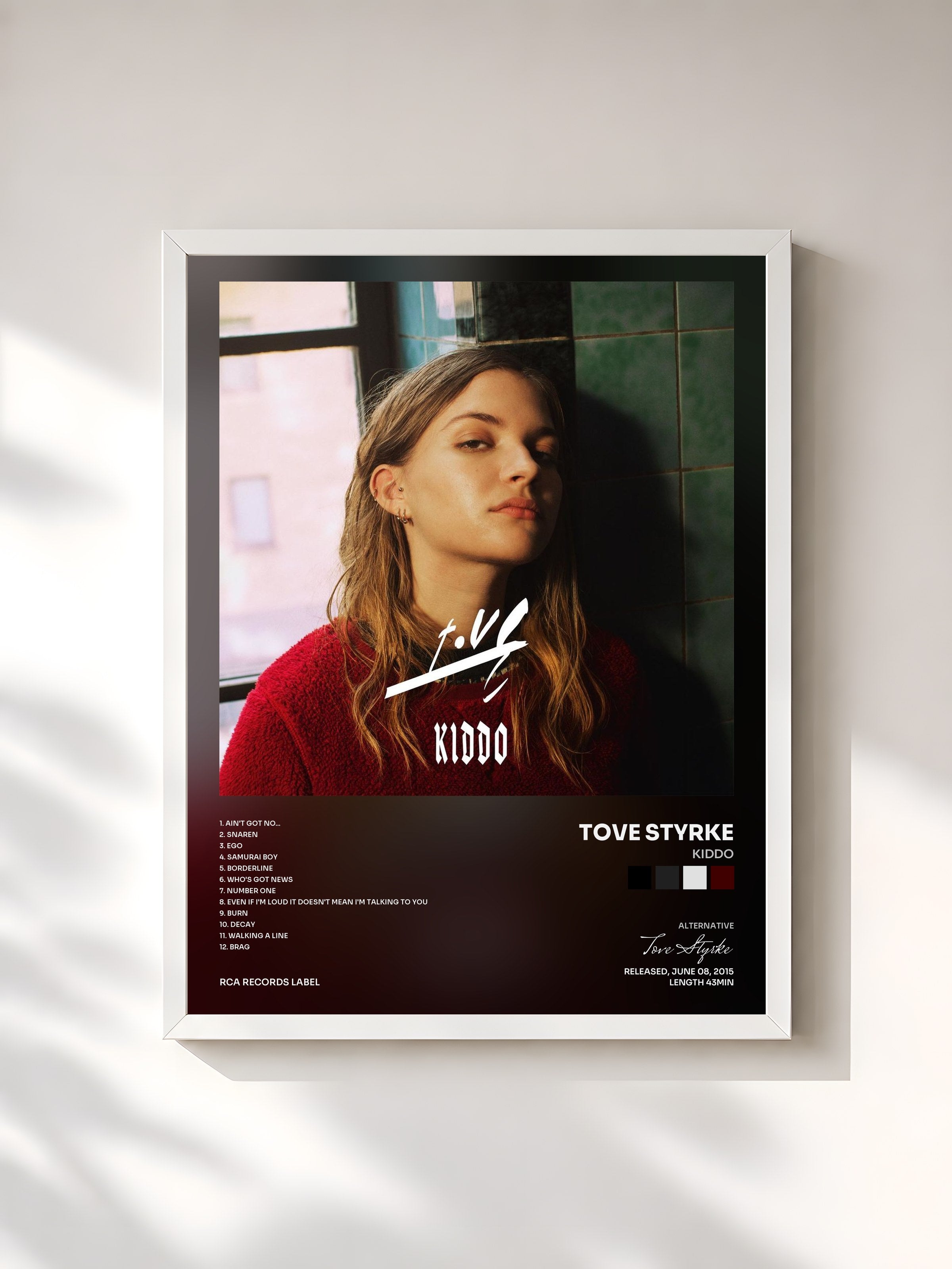#blanc Tableau de l'album Kiddo de Tove Styrke, cadre blanc, imprimé et encadré en France