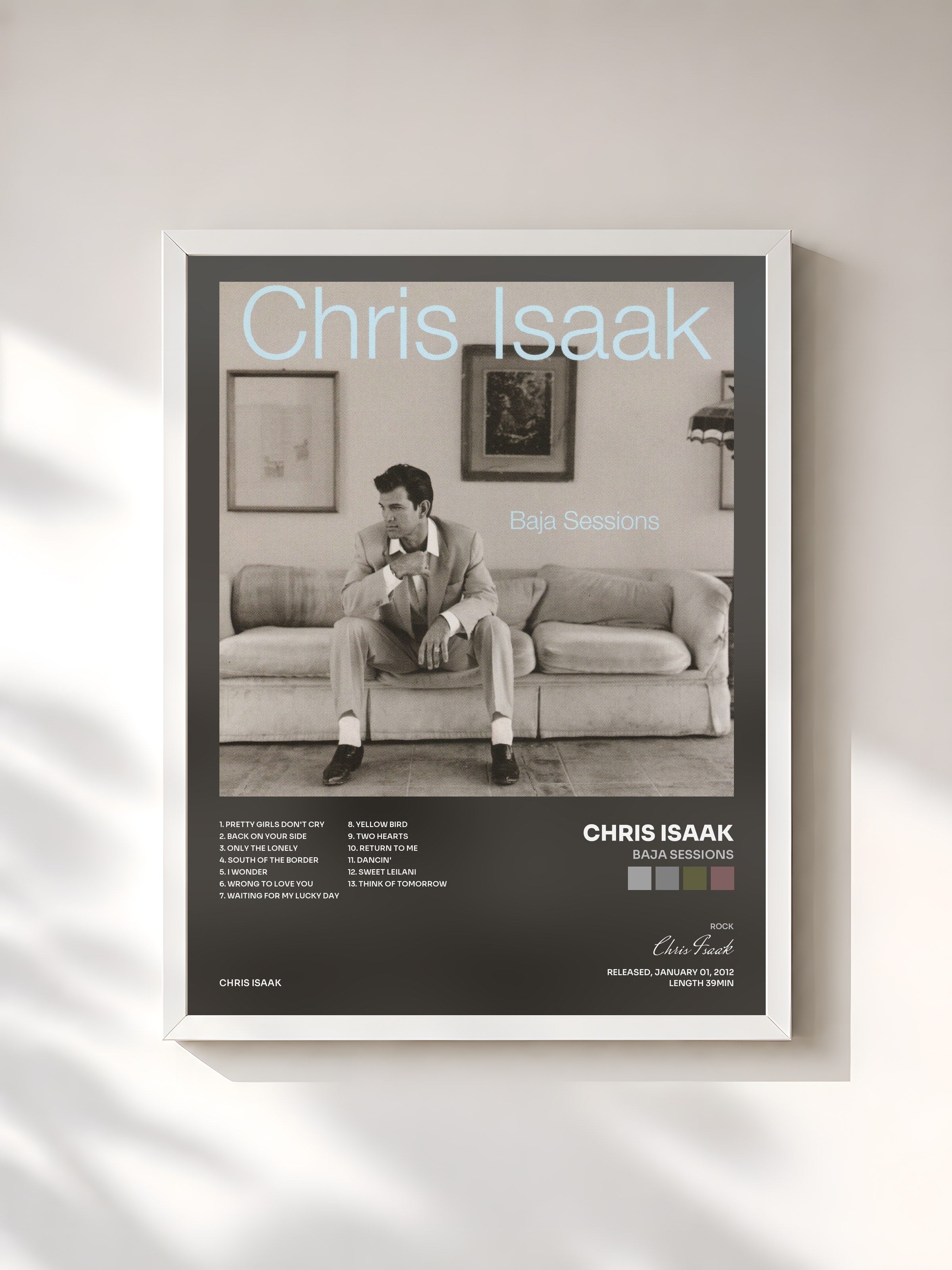 #blanc Tableau de l'album Baja Sessions de Chris Isaak, cadre blanc, imprimé et encadré en France