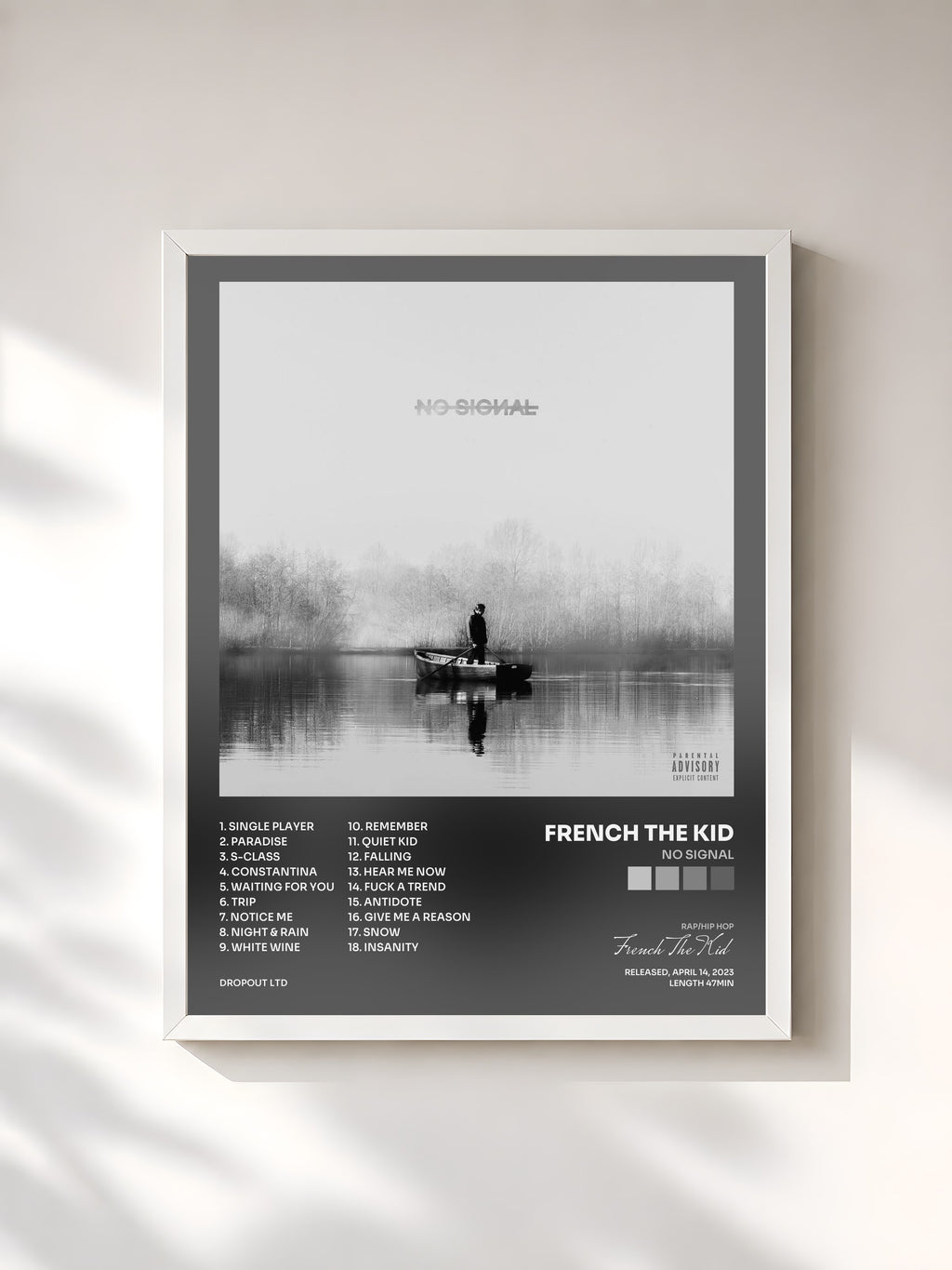 #blanc No Signal by French The Kid as a framed art print, white frame, printed and framed in France