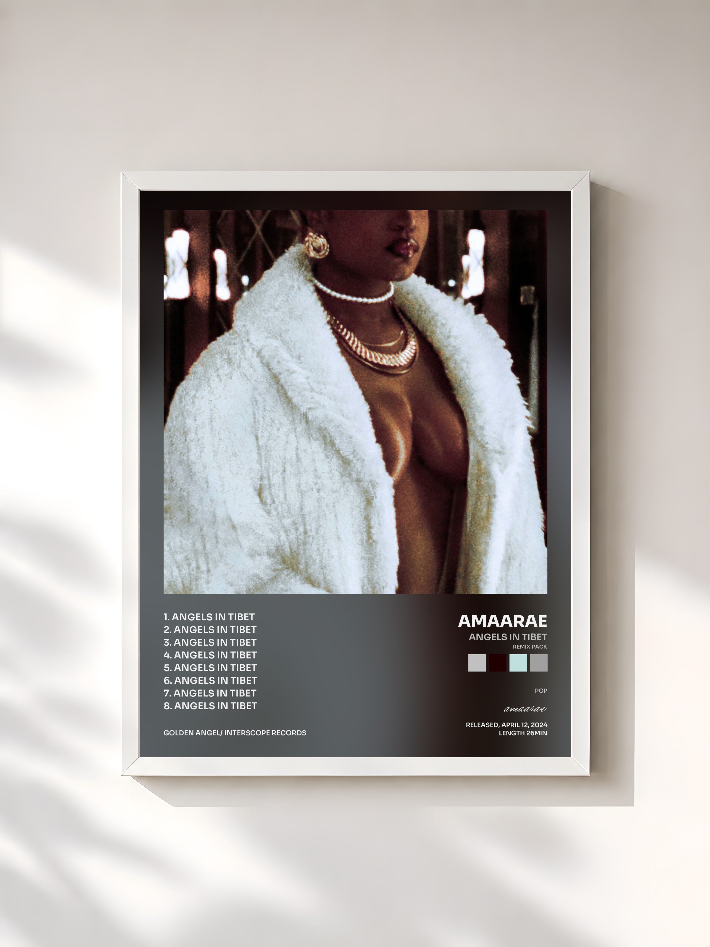 #blanc Tableau de l'album Angels In Tibet (Remix Pack) de amaarae, cadre blanc, imprimé et encadré en France