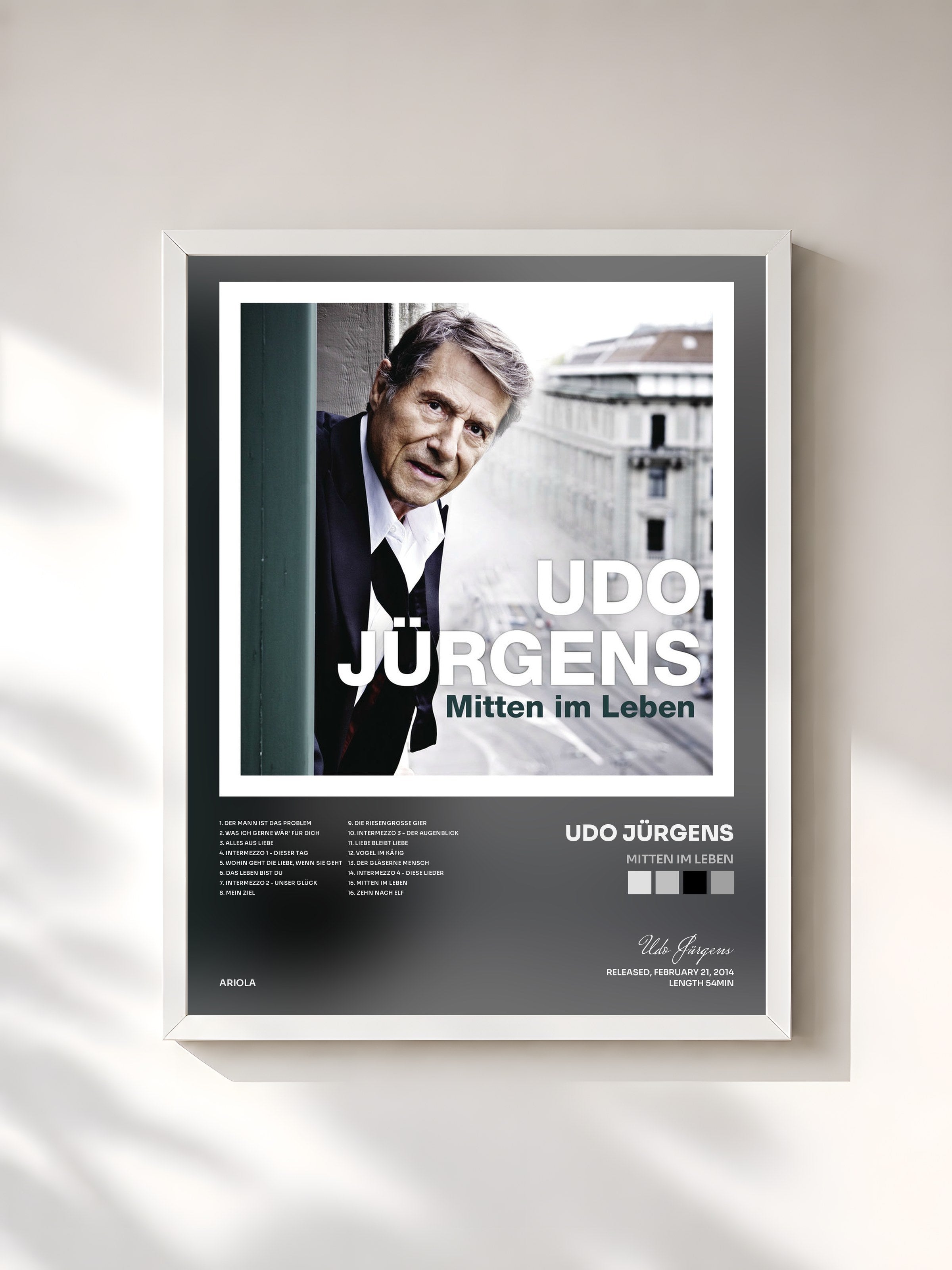 #blanc Tableau de l'album Mitten im Leben de Udo Jürgens, cadre blanc, imprimé et encadré en France