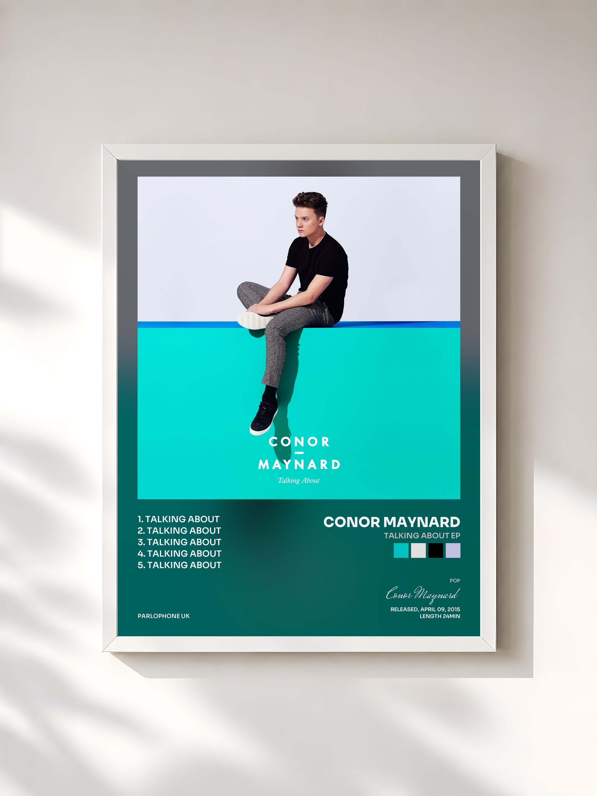 #blanc Tableau de l'album Talking About EP de Conor Maynard, cadre blanc, imprimé et encadré en France