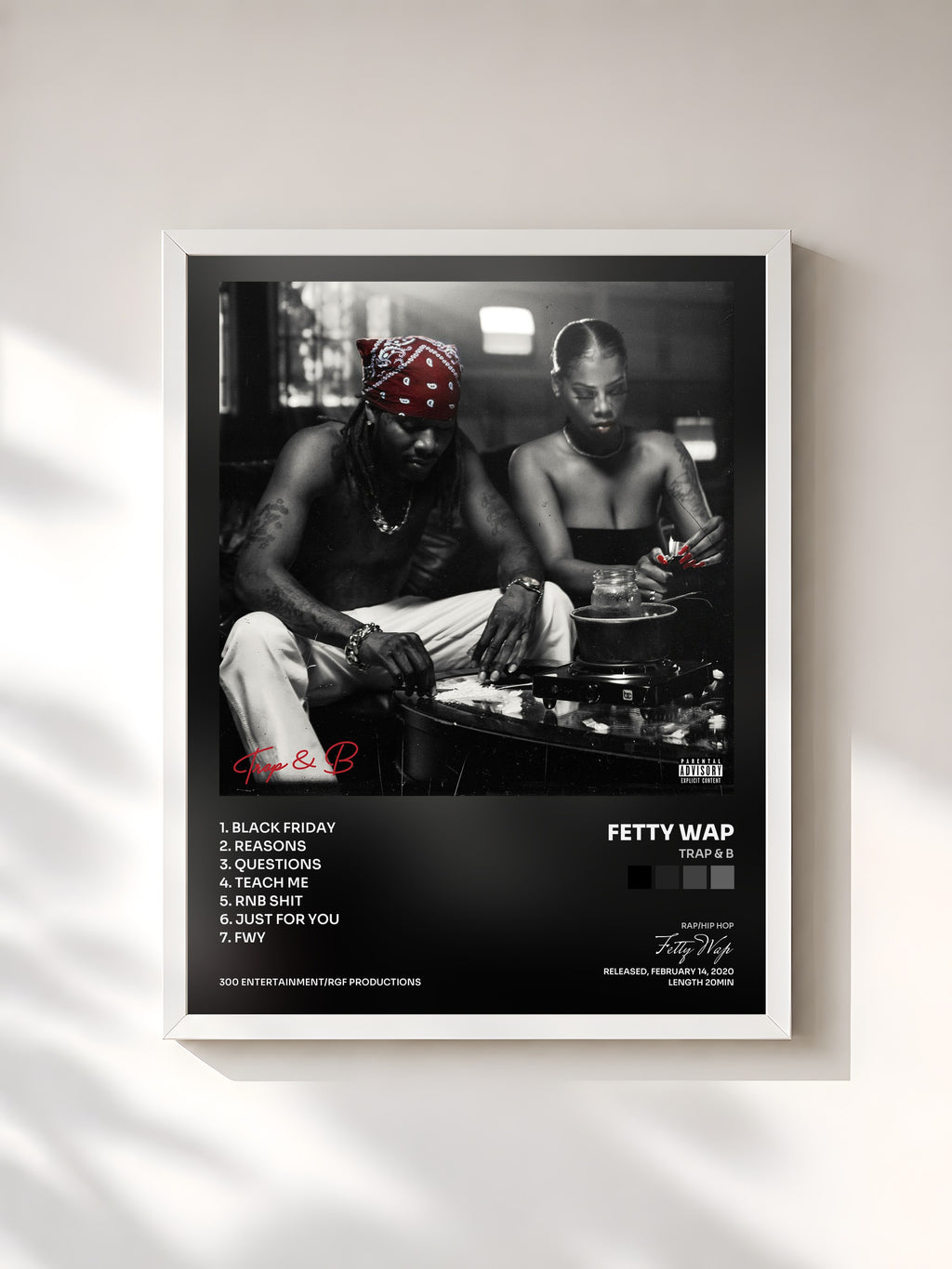 #blanc Trap & B by Fetty Wap as a framed art print, white frame, printed and framed in France