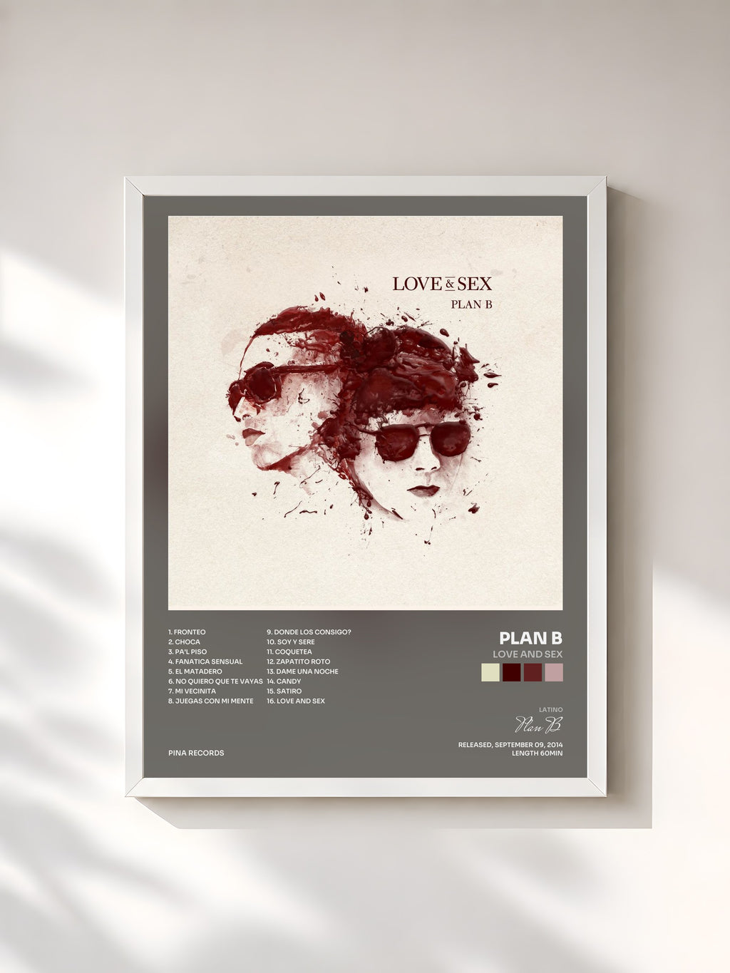 #blanc Tableau de l'album Love and Sex de Plan B, cadre blanc, imprimé et encadré en France