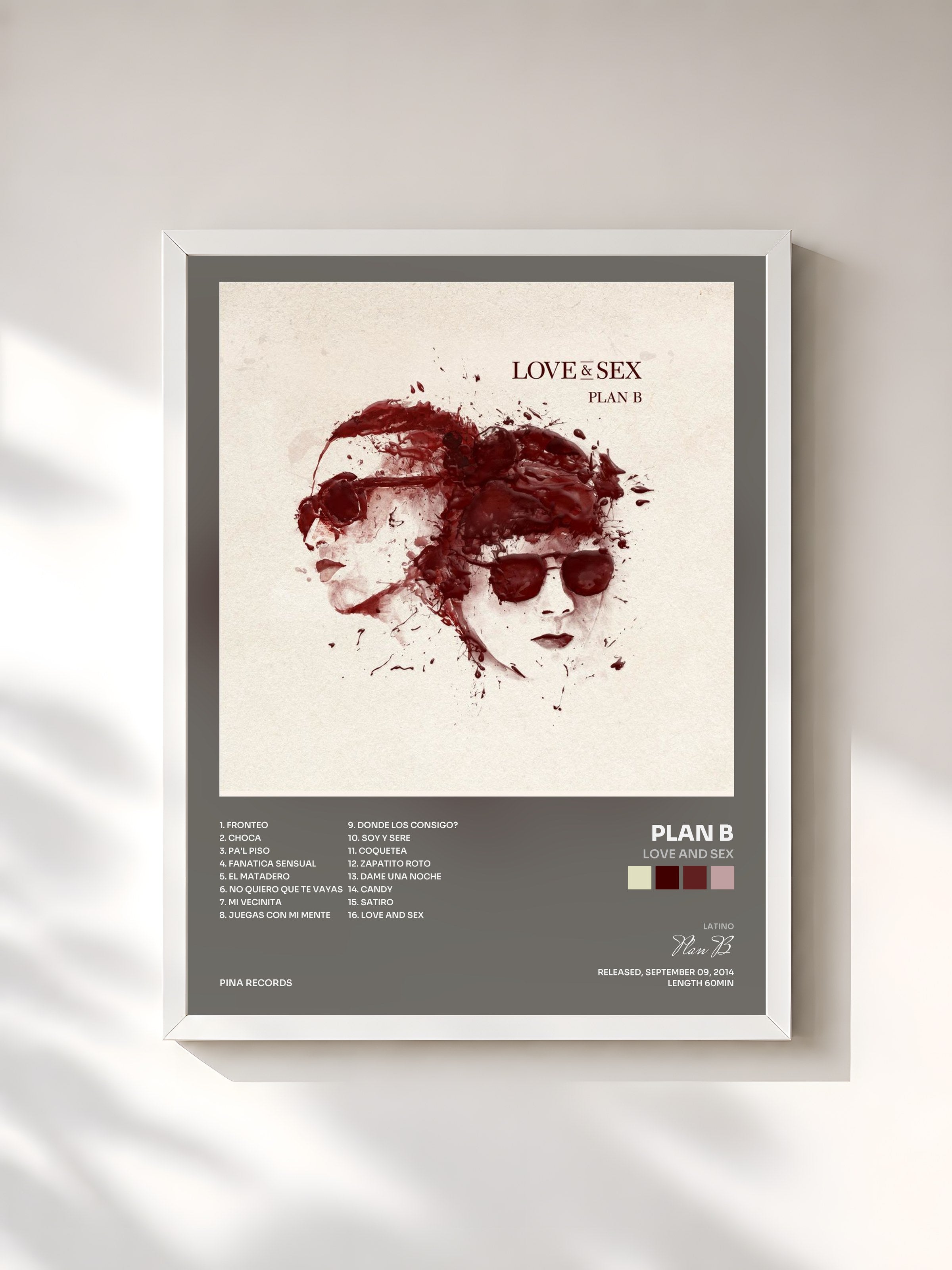 #blanc Tableau de l'album Love and Sex de Plan B, cadre blanc, imprimé et encadré en France