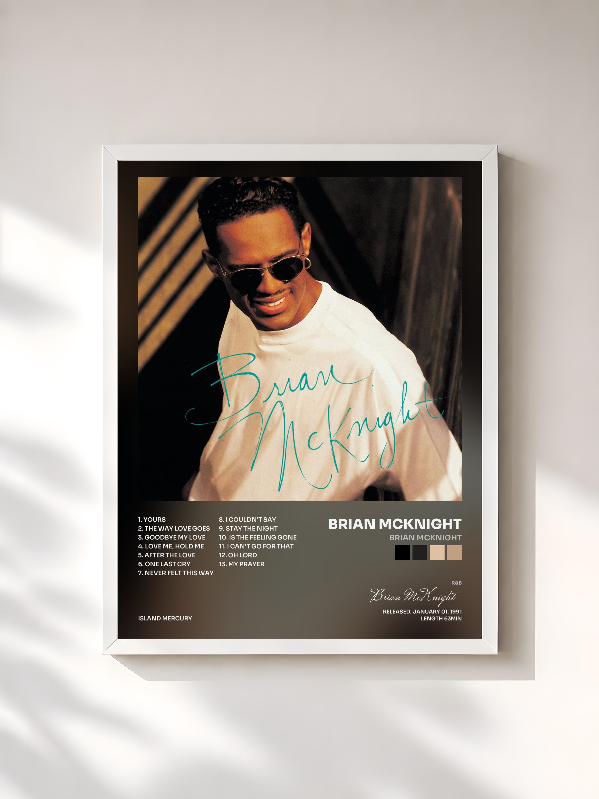 #blanc Tableau de l'album Brian McKnight de Brian McKnight, cadre blanc, imprimé et encadré en France