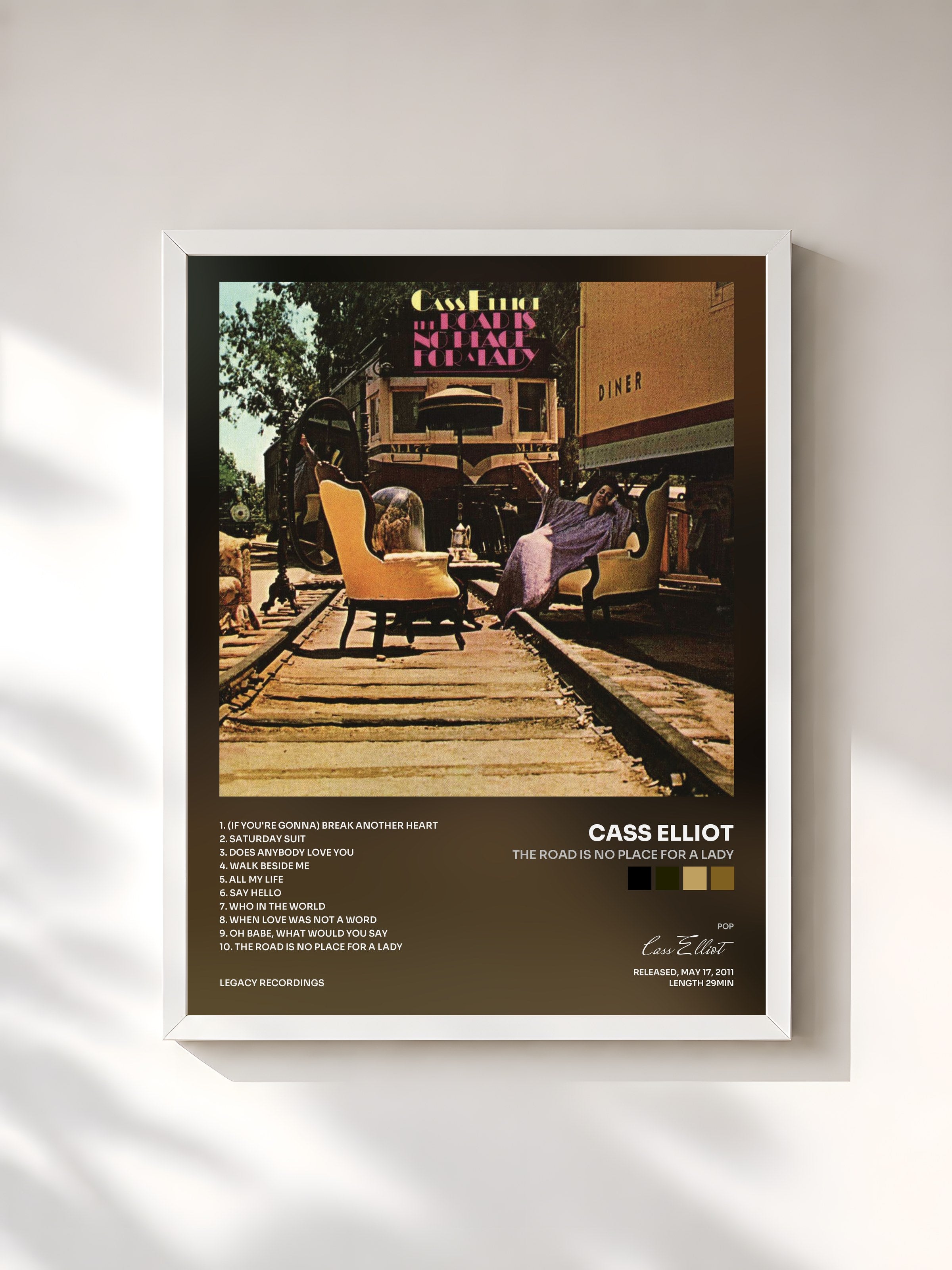 #blanc Tableau de l'album The Road Is No Place For A Lady de Cass Elliot, cadre blanc, imprimé et encadré en France