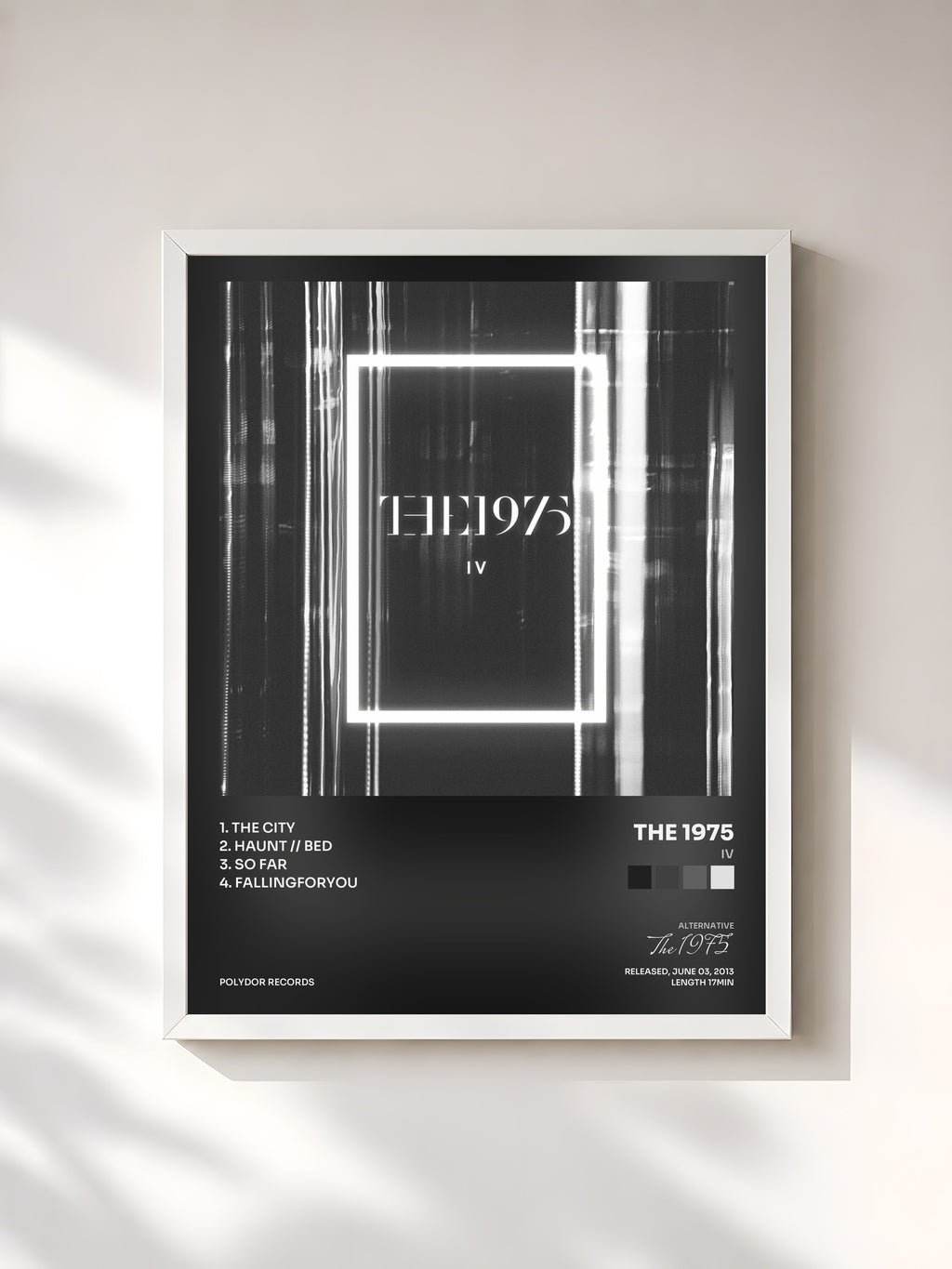 #blanc Tableau de l'album IV de The 1975, cadre blanc, imprimé et encadré en France