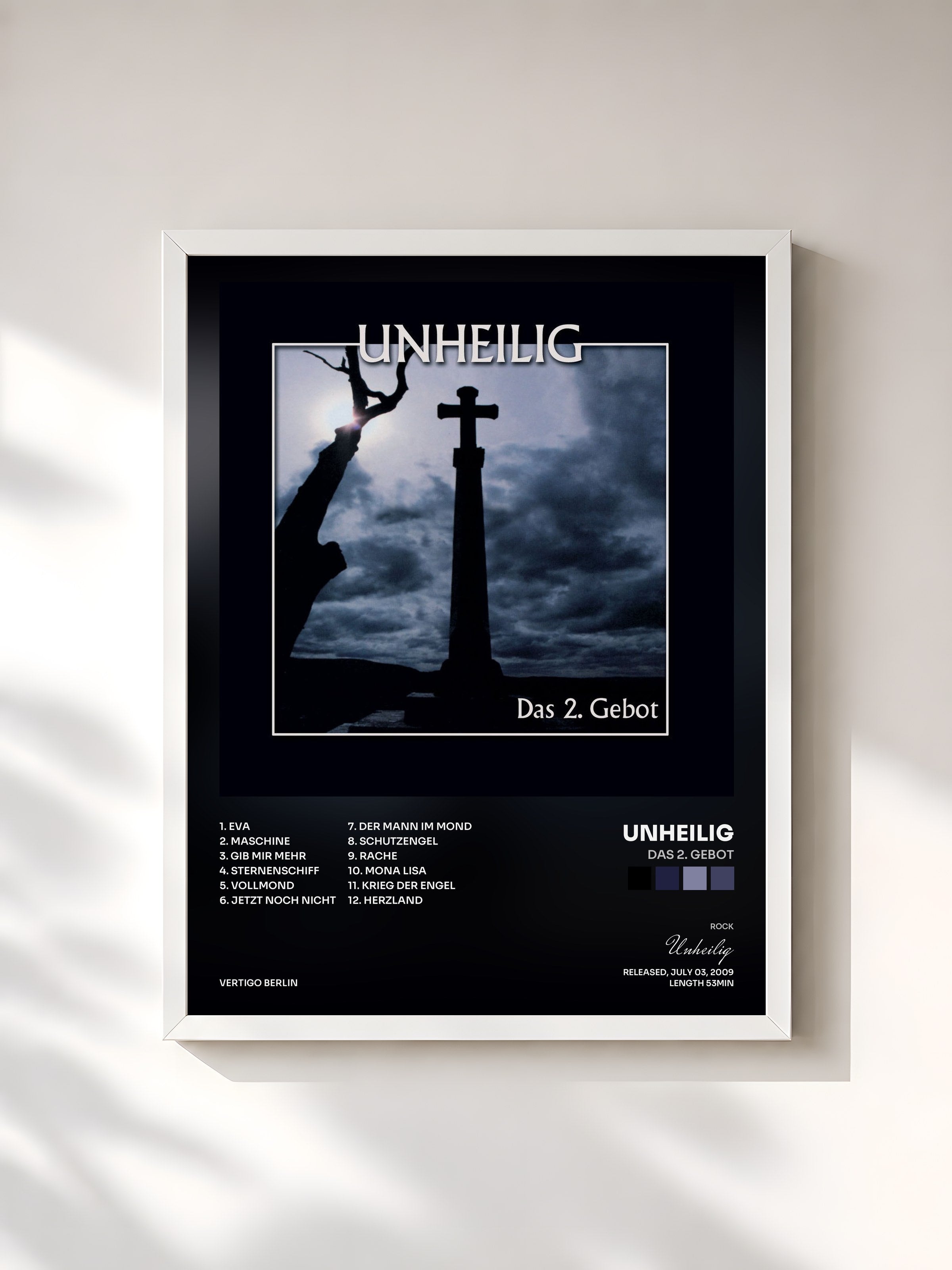 #blanc Tableau de l'album Das 2. Gebot de Unheilig, cadre blanc, imprimé et encadré en France
