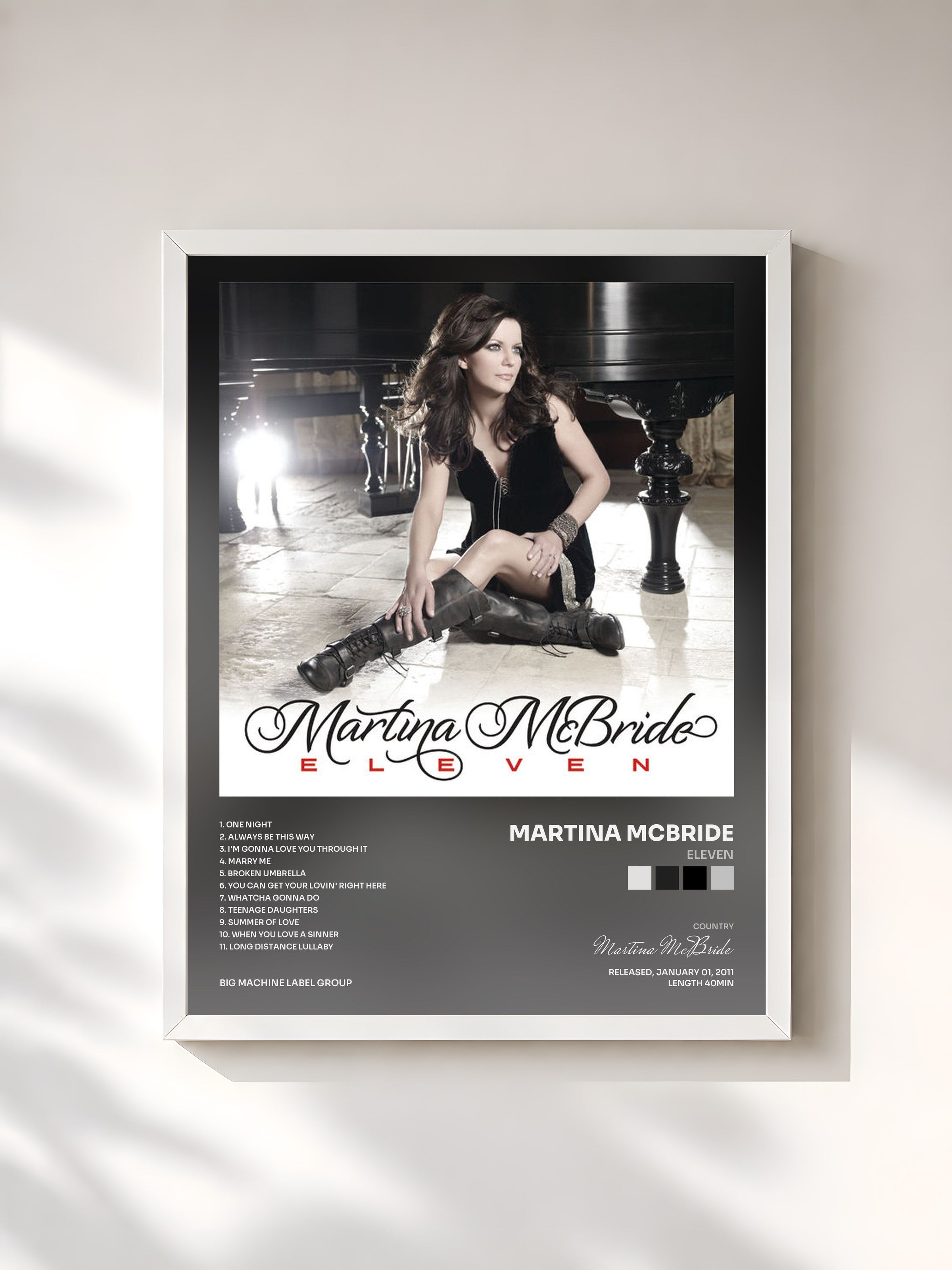 #blanc Tableau de l'album Eleven de Martina McBride, cadre blanc, imprimé et encadré en France